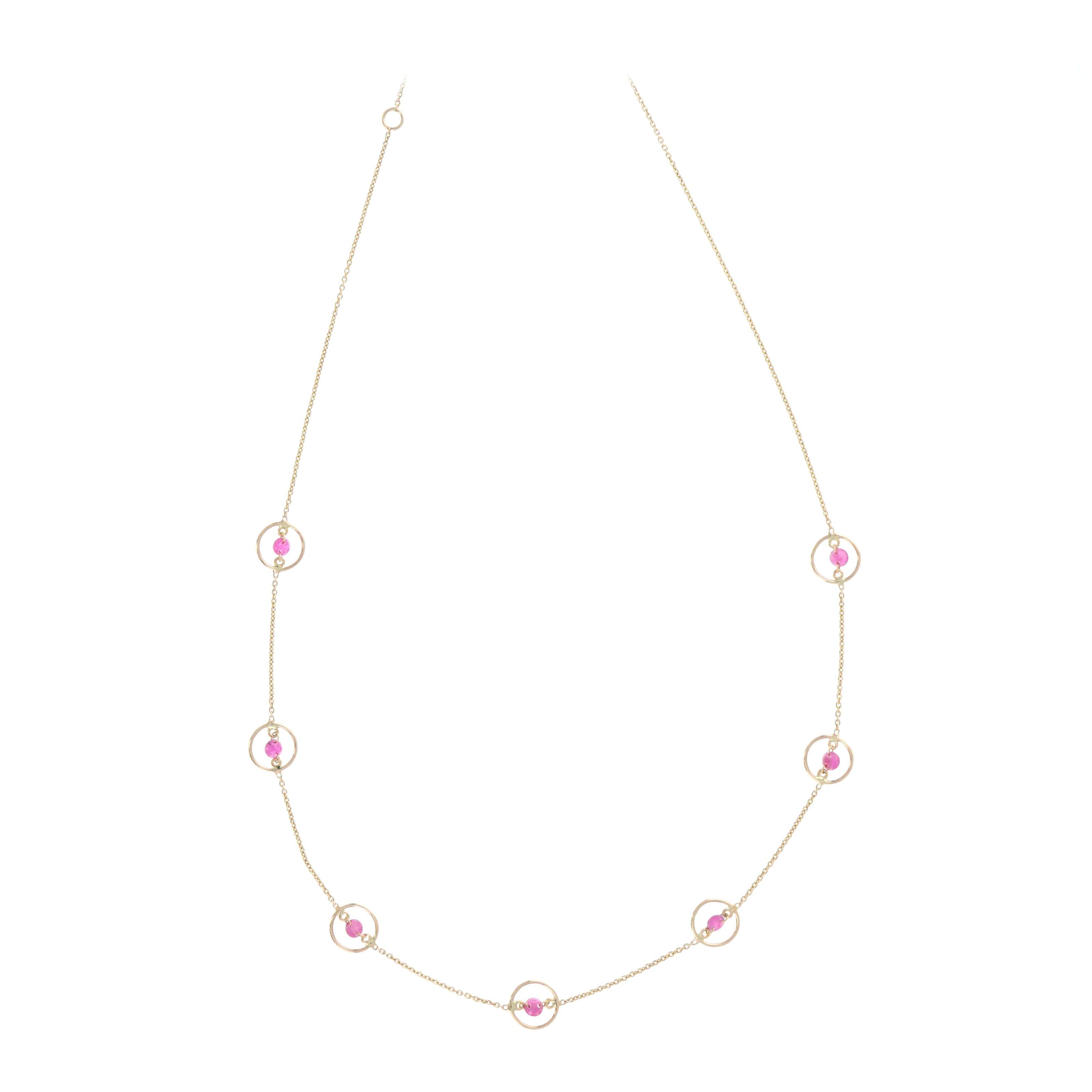 14K Yellow Gold 1.06 Carat Ruby Floating Circle Layering Necklace - Queen May