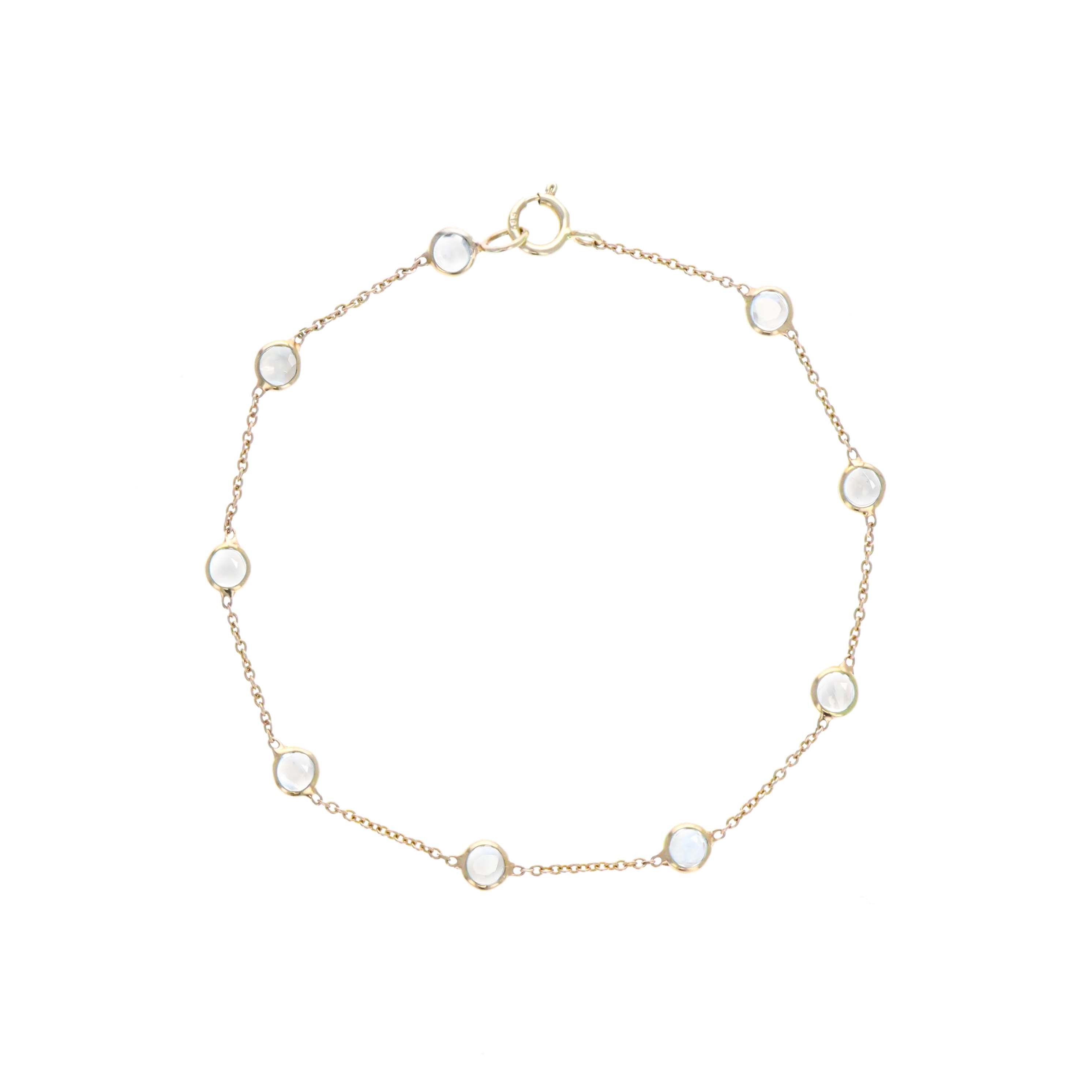 14K Yellow Gold 1.68 Carat White Topaz Bezel Station Bracelet - Queen May