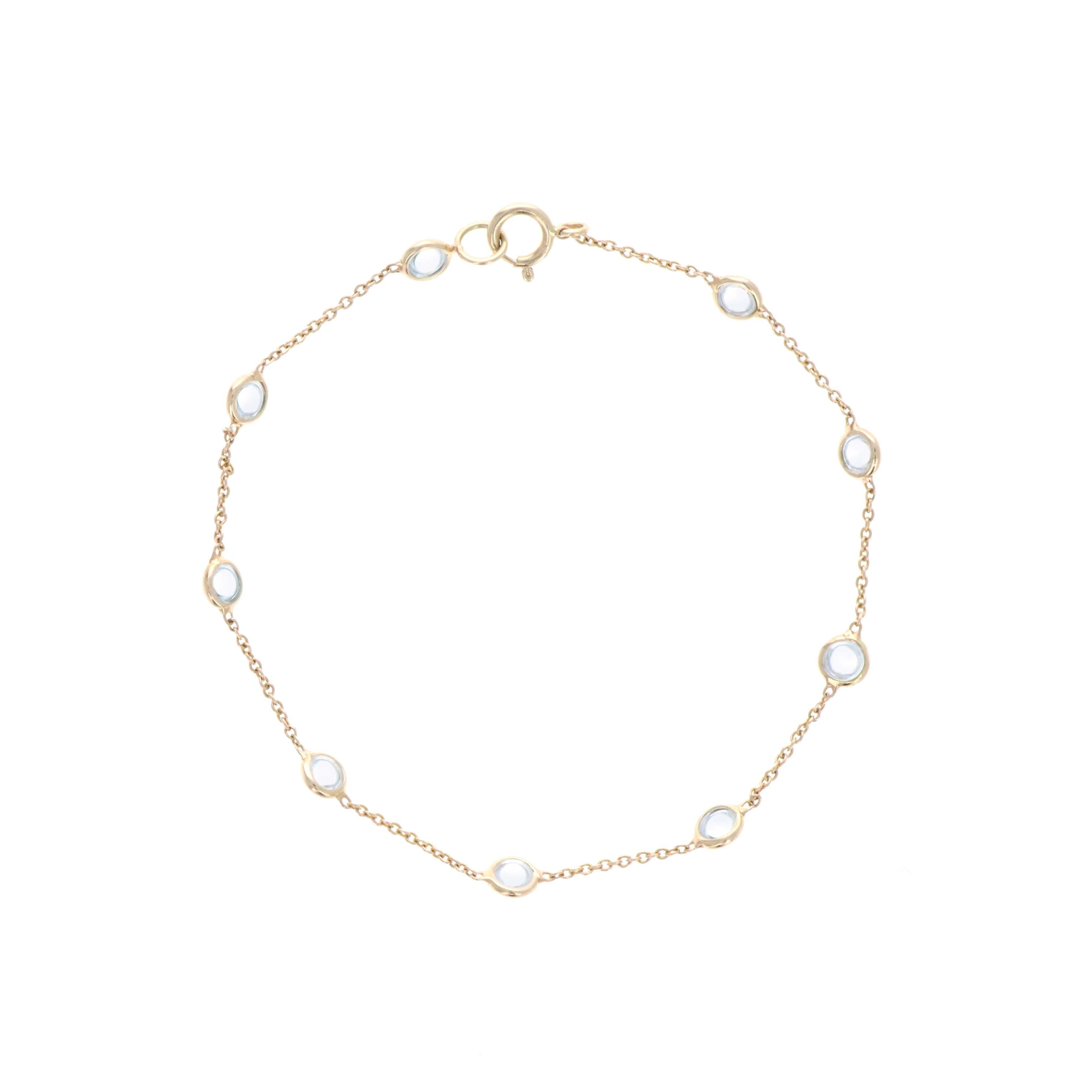 14K Yellow Gold 1.68 Carat White Topaz Bezel Station Bracelet - Queen May