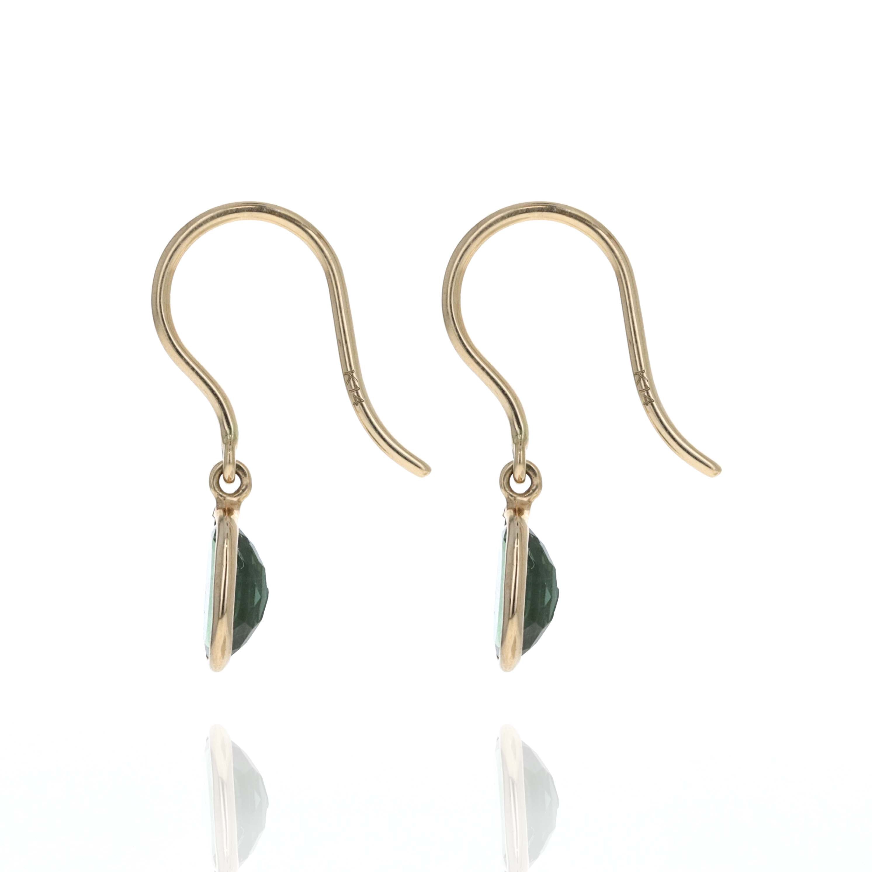14K Yellow Gold 1.3 Carat Oval Green Tourmaline Drop Bezel Earrings - Queen May