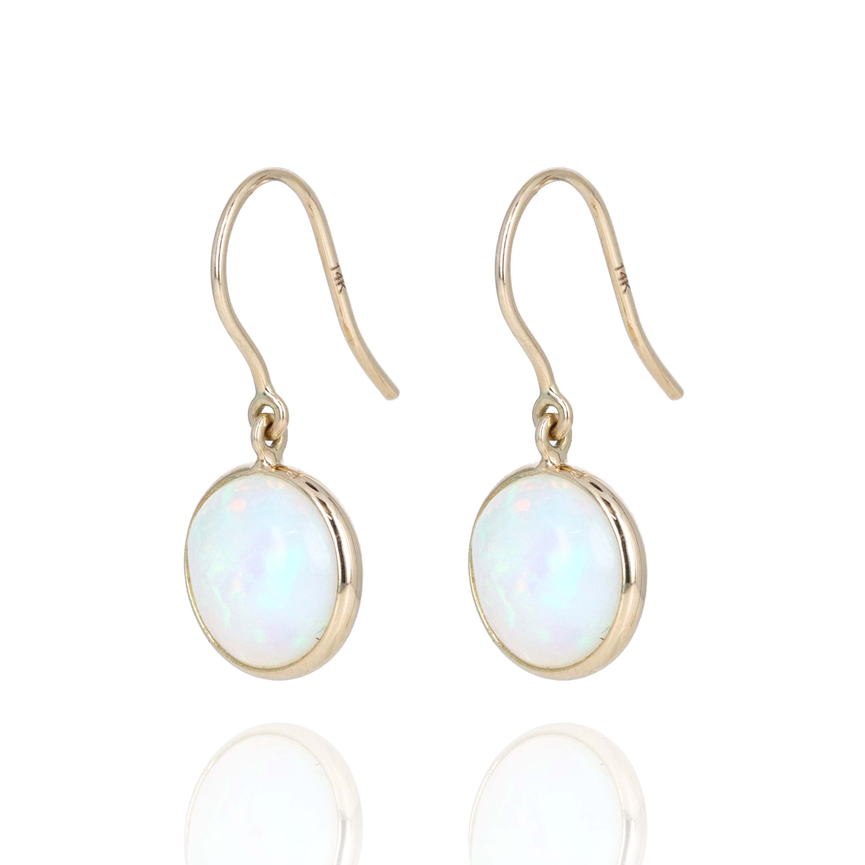 14K Yellow Gold 3.7 Carat Opal Bezel Drop Earrings - Queen May