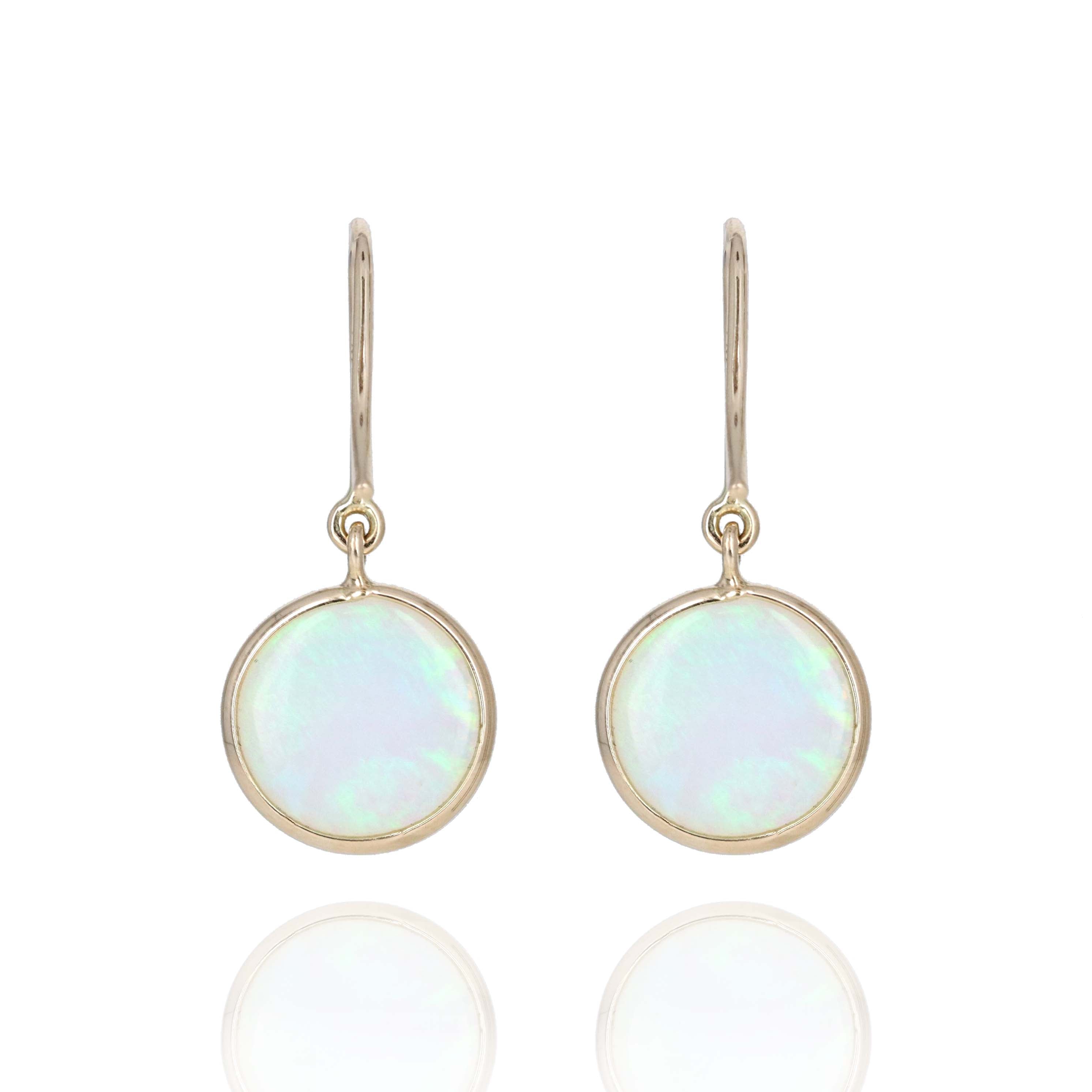 14K Yellow Gold 3.7 Carat Opal Bezel Drop Earrings - Queen May