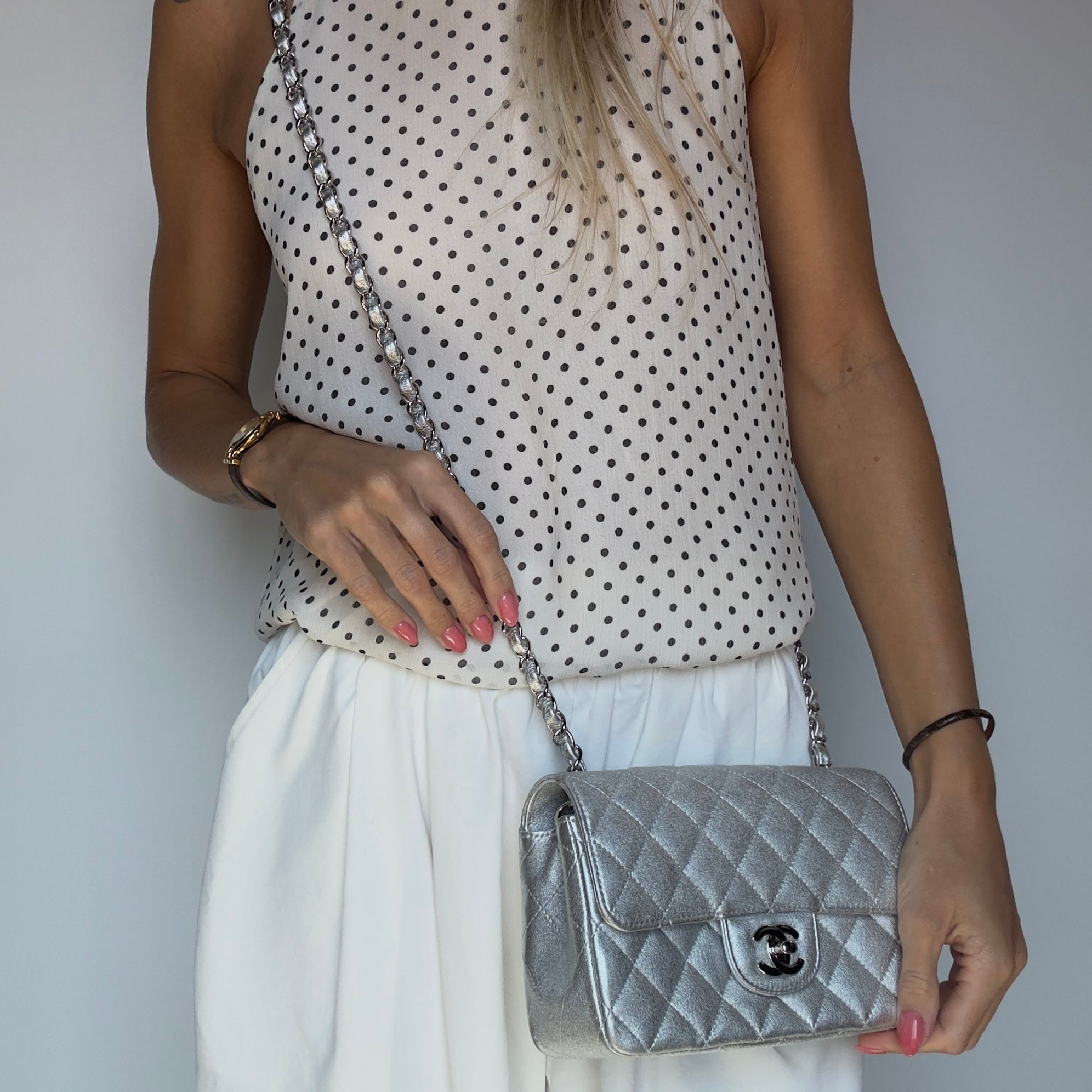 Chanel Metallic Rectangular Flap Silver - Queen May