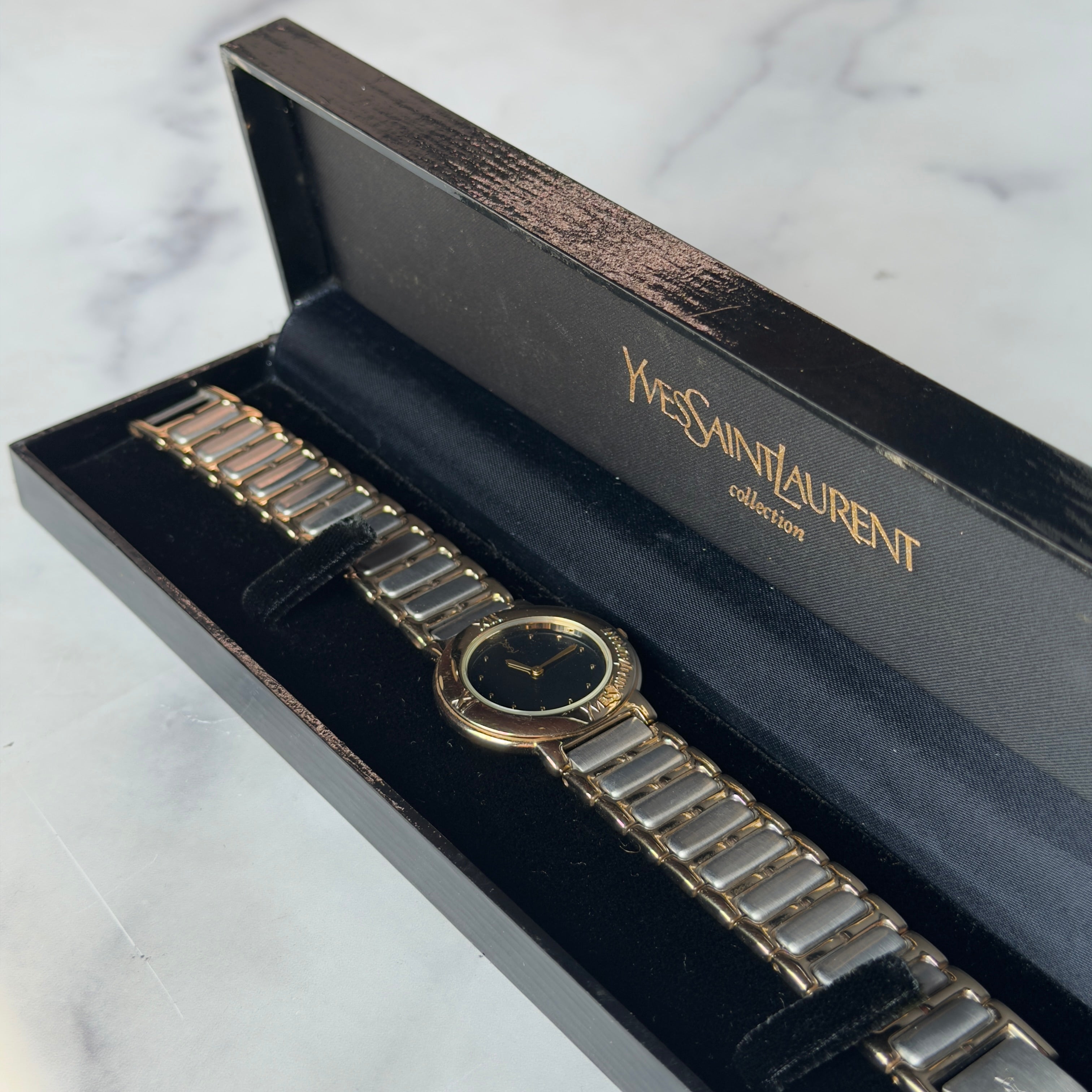 Vintage Yves Saint Laurent Black Dial Two Tone Watch