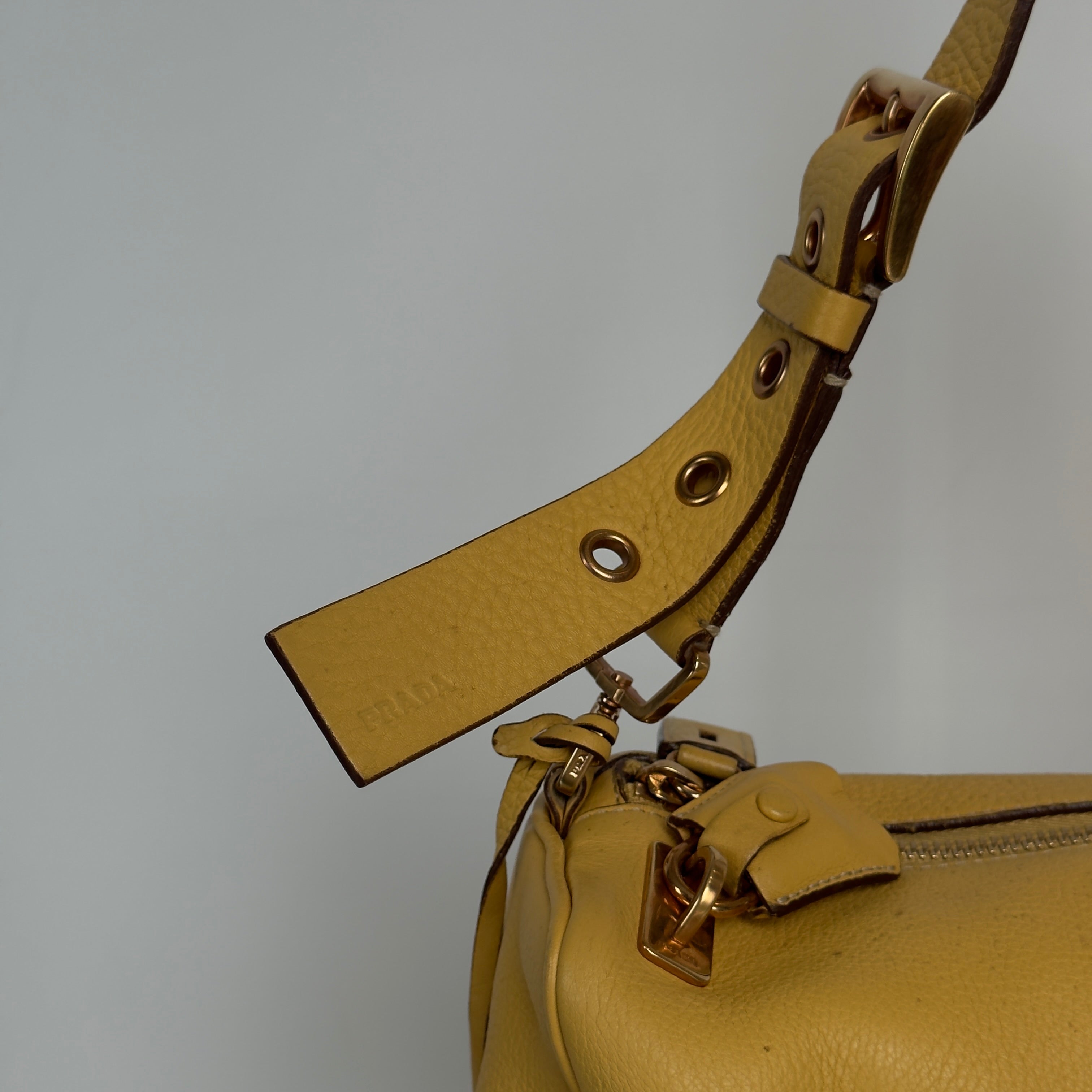 Prada Yellow Pebble Leather Shoulder Bag