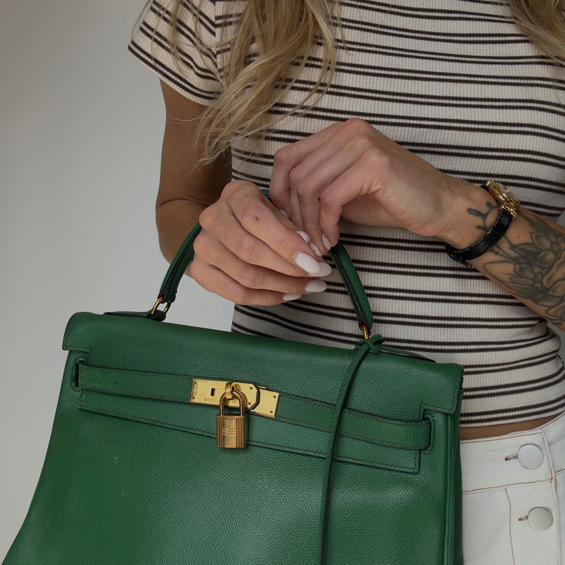 Vintage Hermes Kelly 32 Courchevel Leather 1994