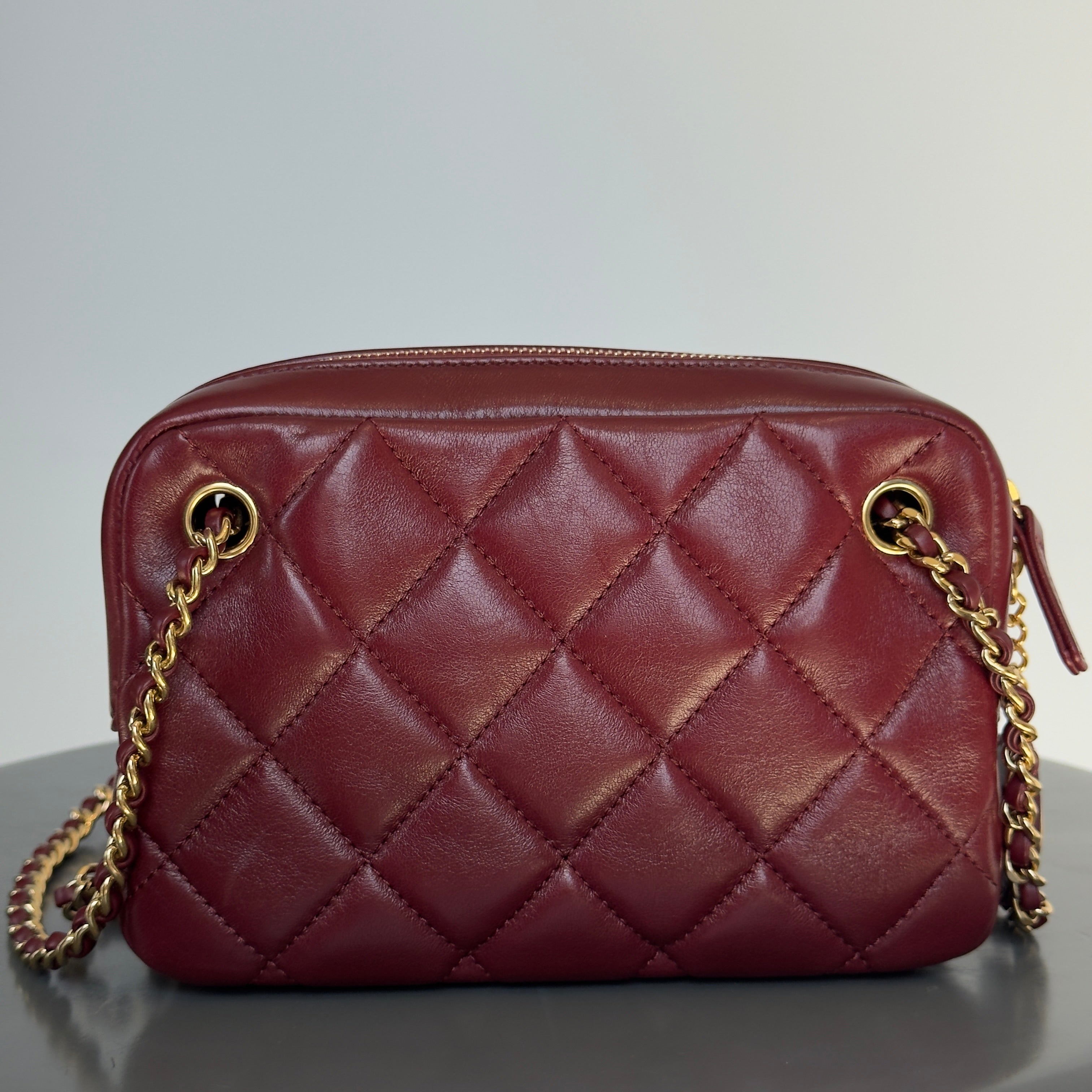Chanel Burgundy Quilted Camera Bag - Queen May