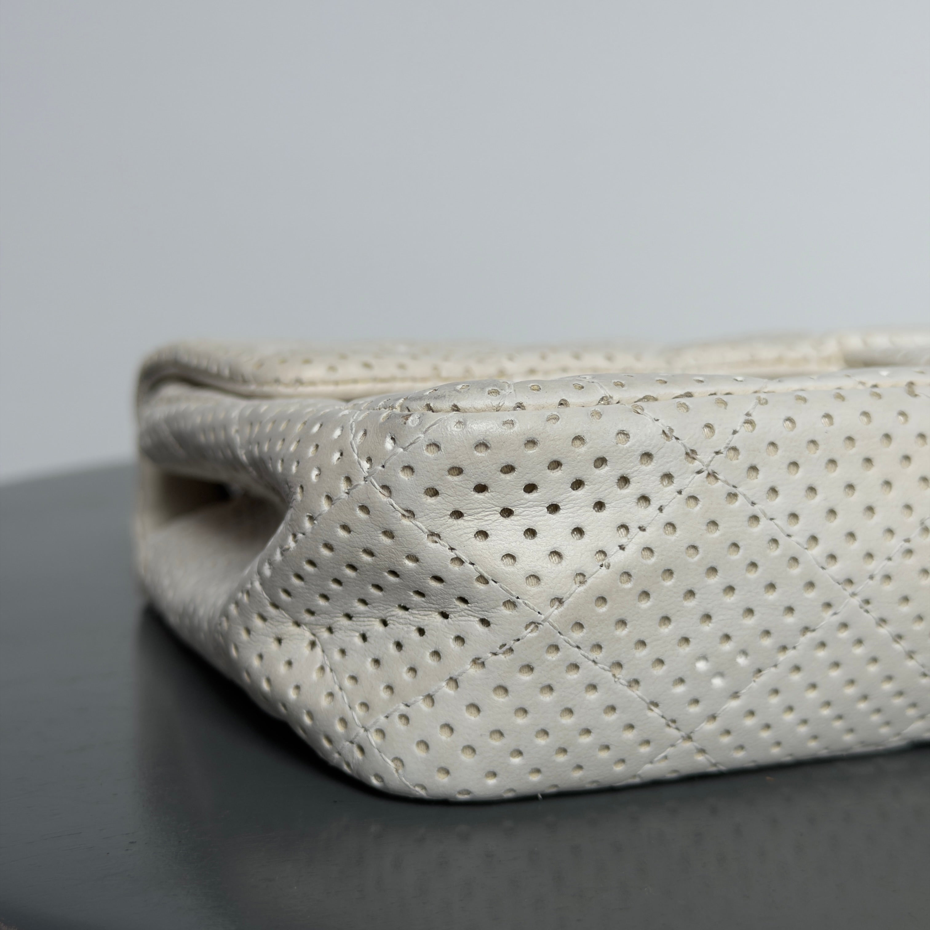 Chanel White Perforated East West Flap Bag