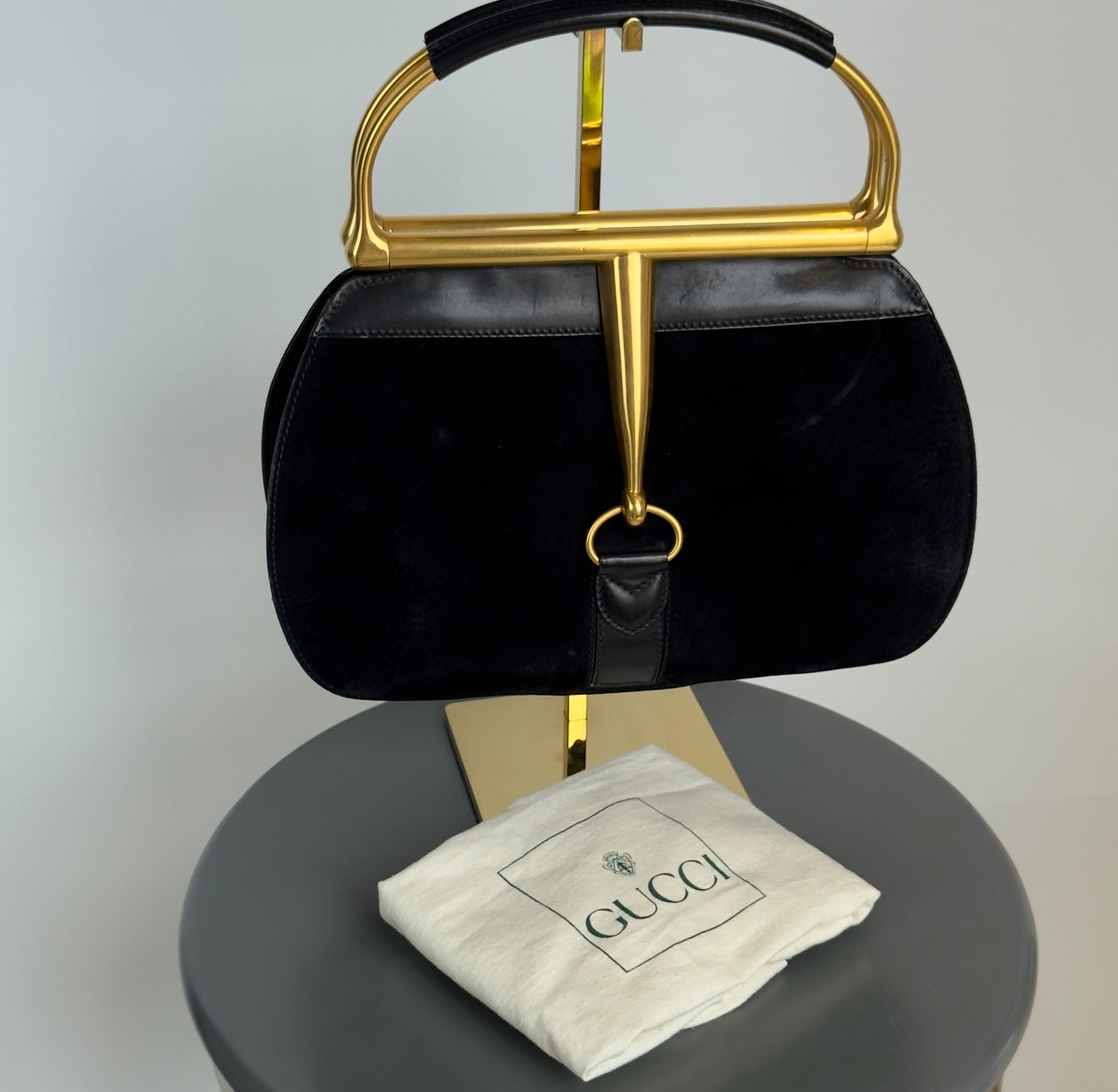 Ultra Rare Vintage Gucci Snafflebit Bag Black Suede - Queen May