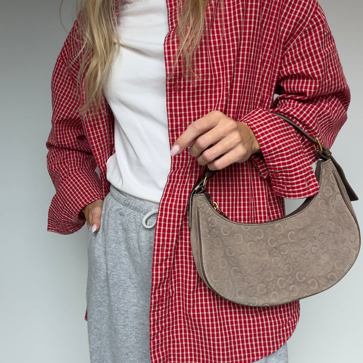 Celine Suede Triomphe Shoulder Bag