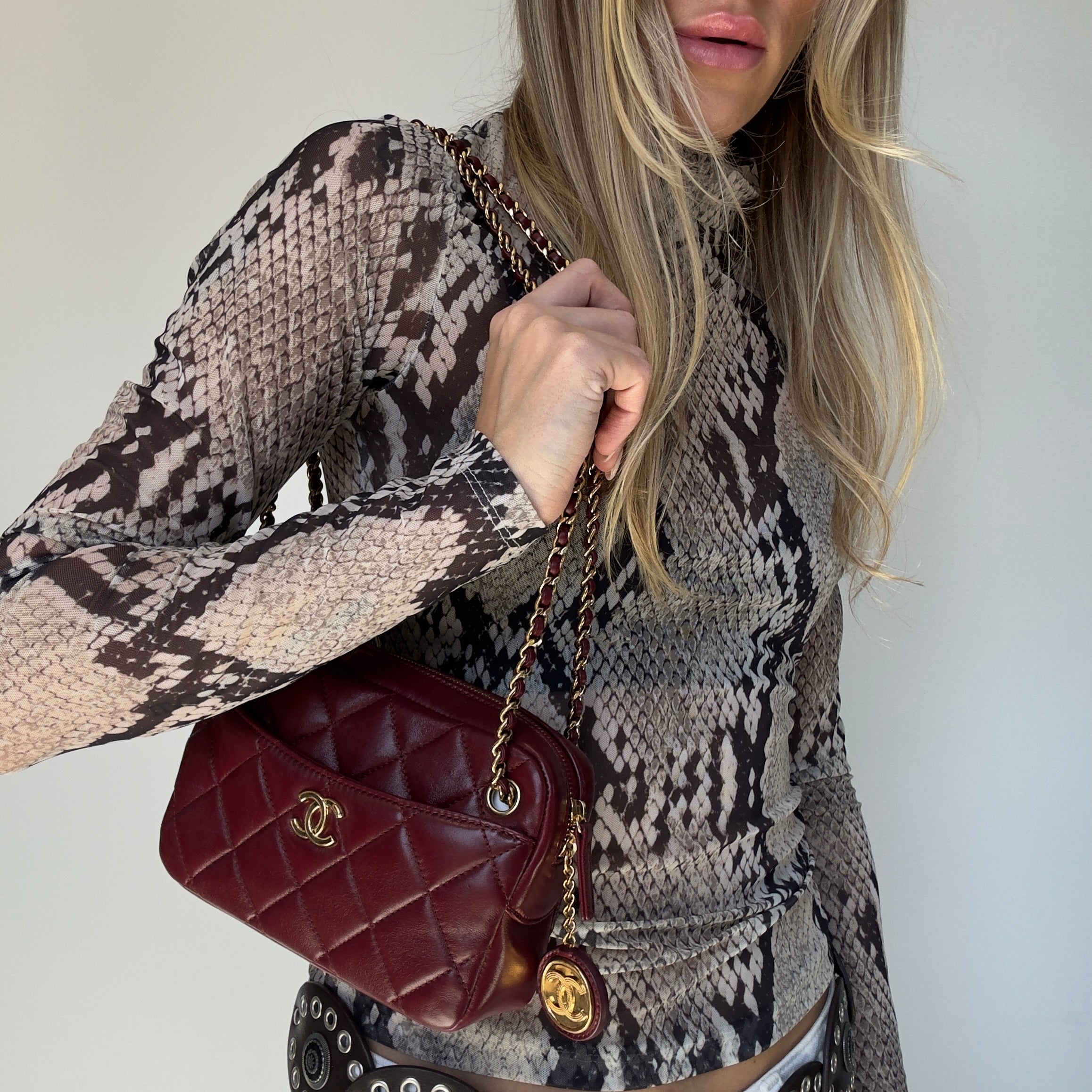 Chanel Burgundy Quilted Camera Bag - Queen May