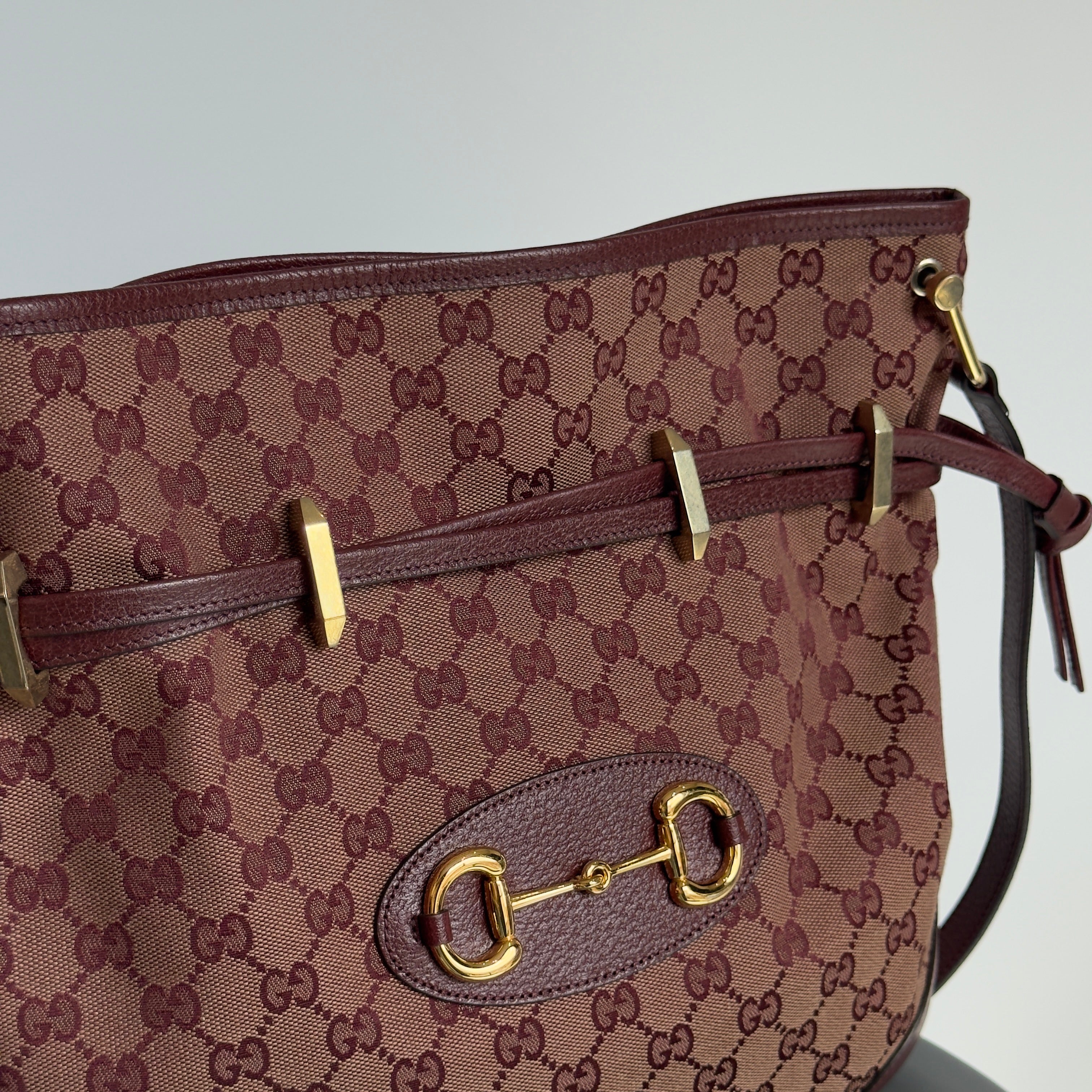 Gucci Horsebit 1955 Maroon Canvas Shoulder Bag - Queen May