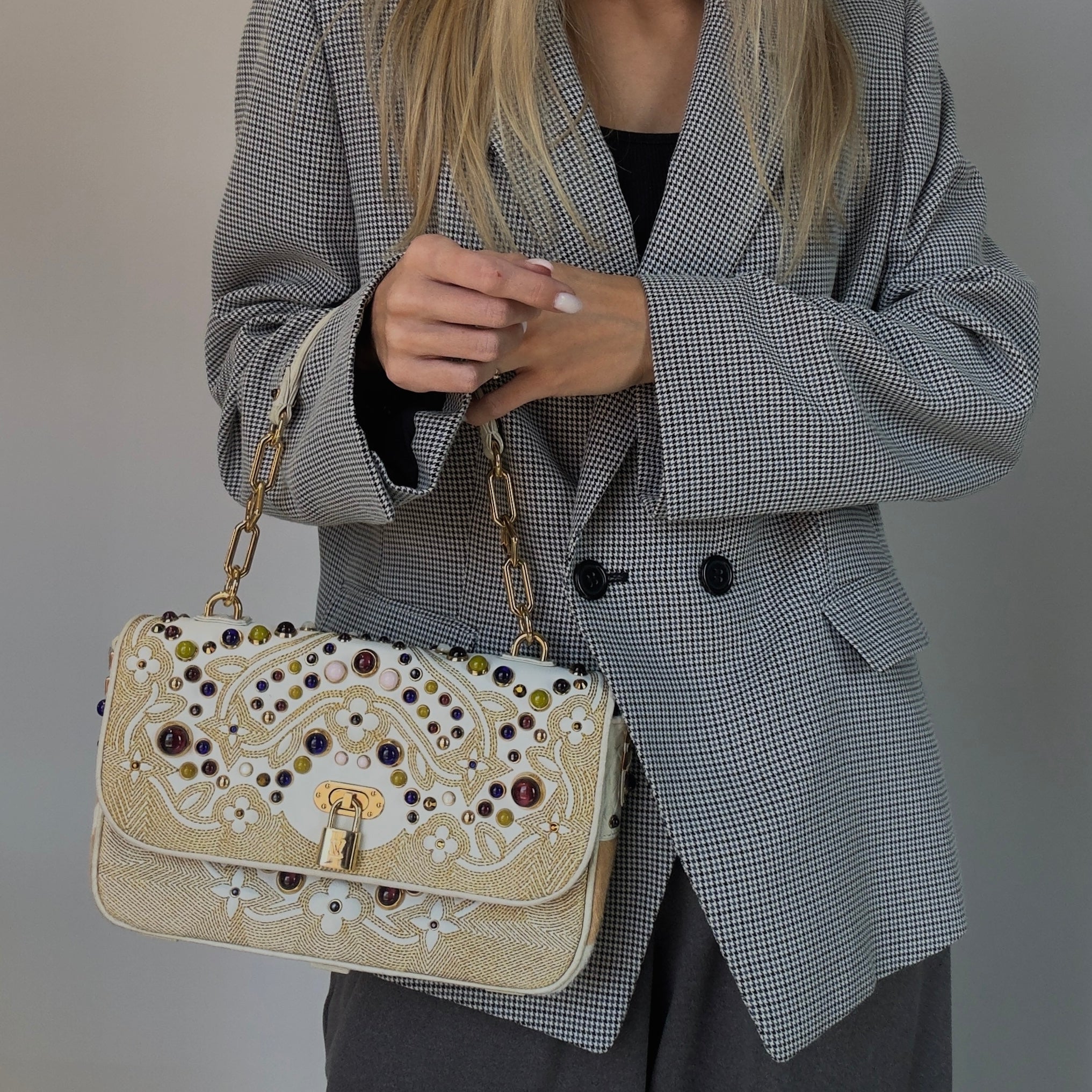 Rare Limited Edition Louis Vuitton Les Extraordinaires Tupelo 2006 Marc Jacobs Alligator, Pony Hair, Cabochon Details