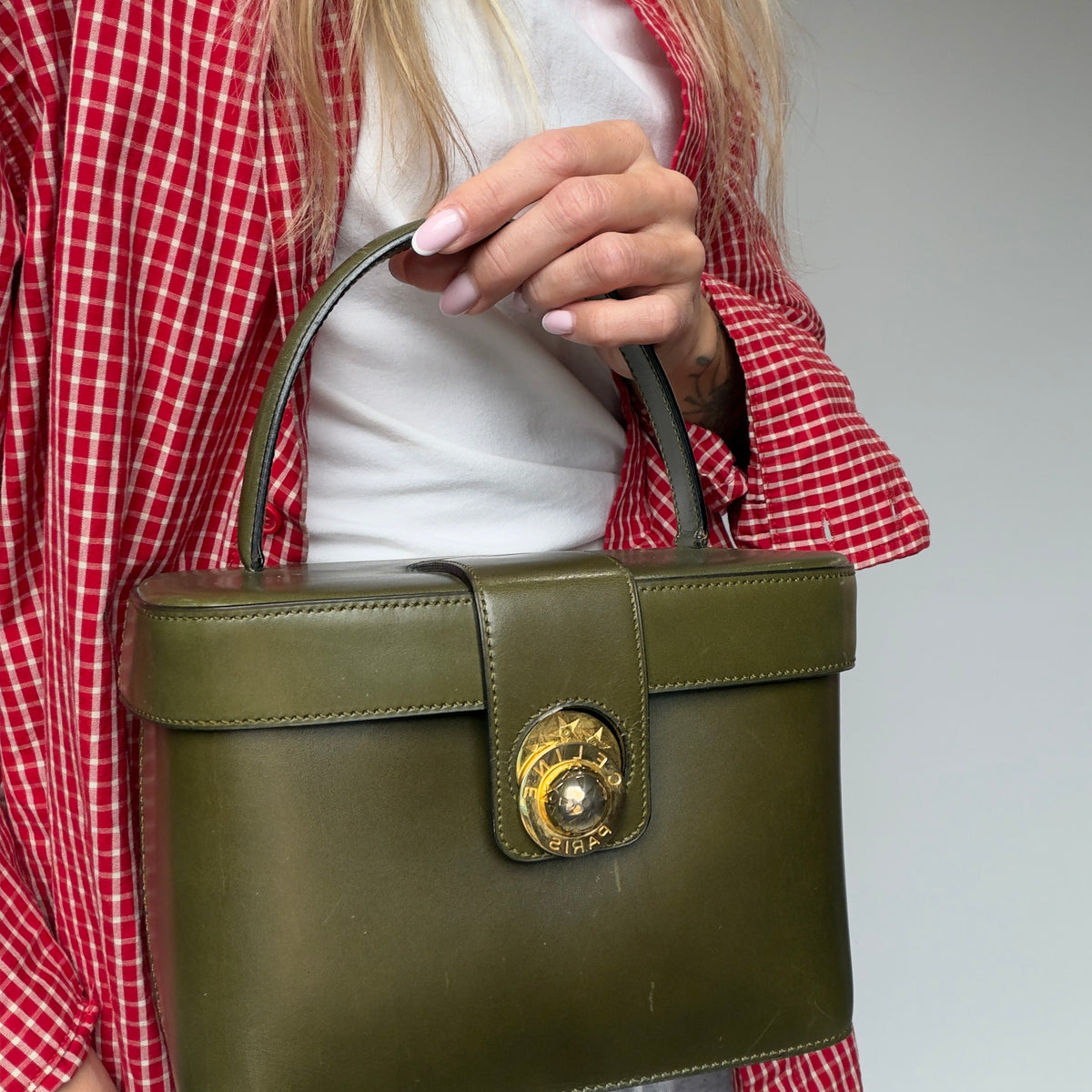 Vintage Celine Starball Vanity Bag Khaki Green