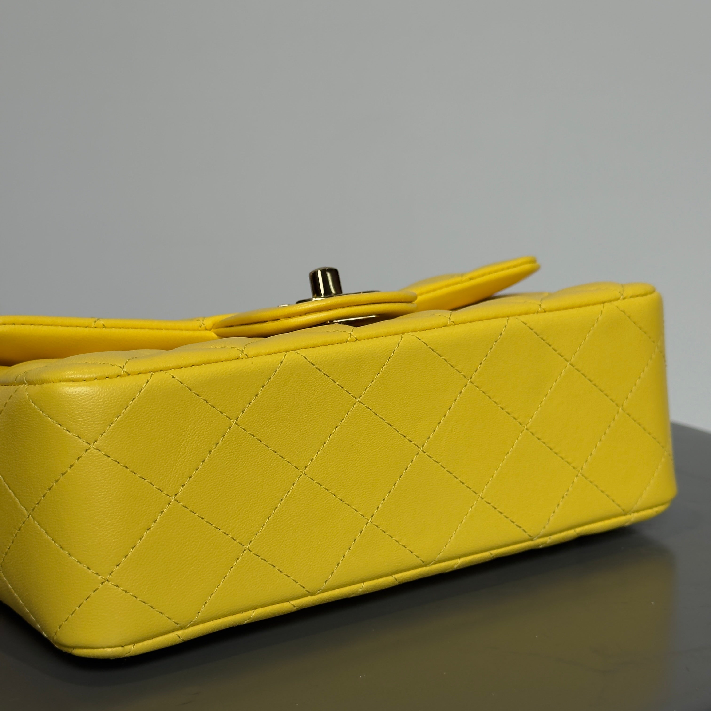 Chanel Quilted Mini Rectangular Flap Bag Lambskin Yellow