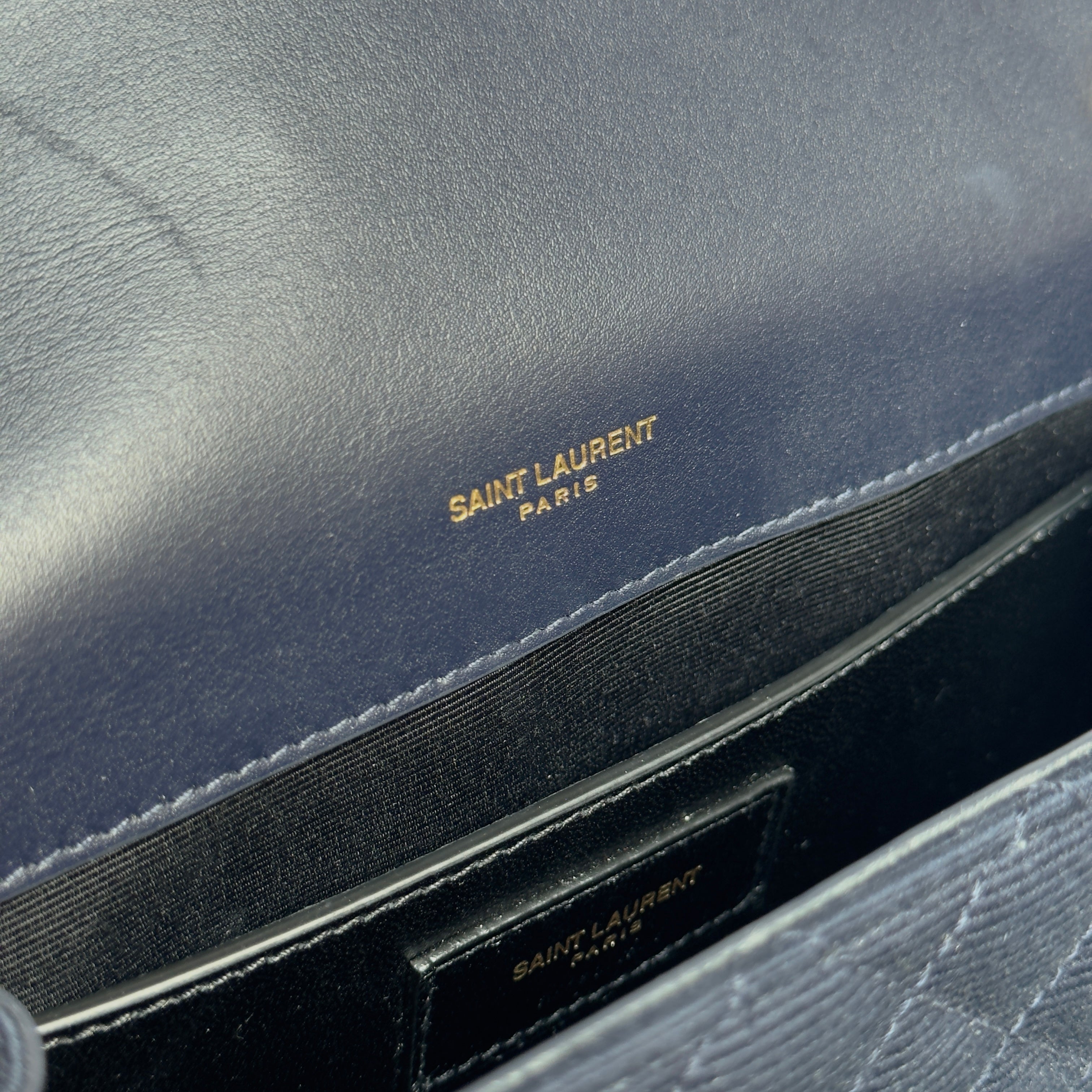 Saint Laurent Envelope Triquilt Chain Shoulder Bag Navy - Queen May