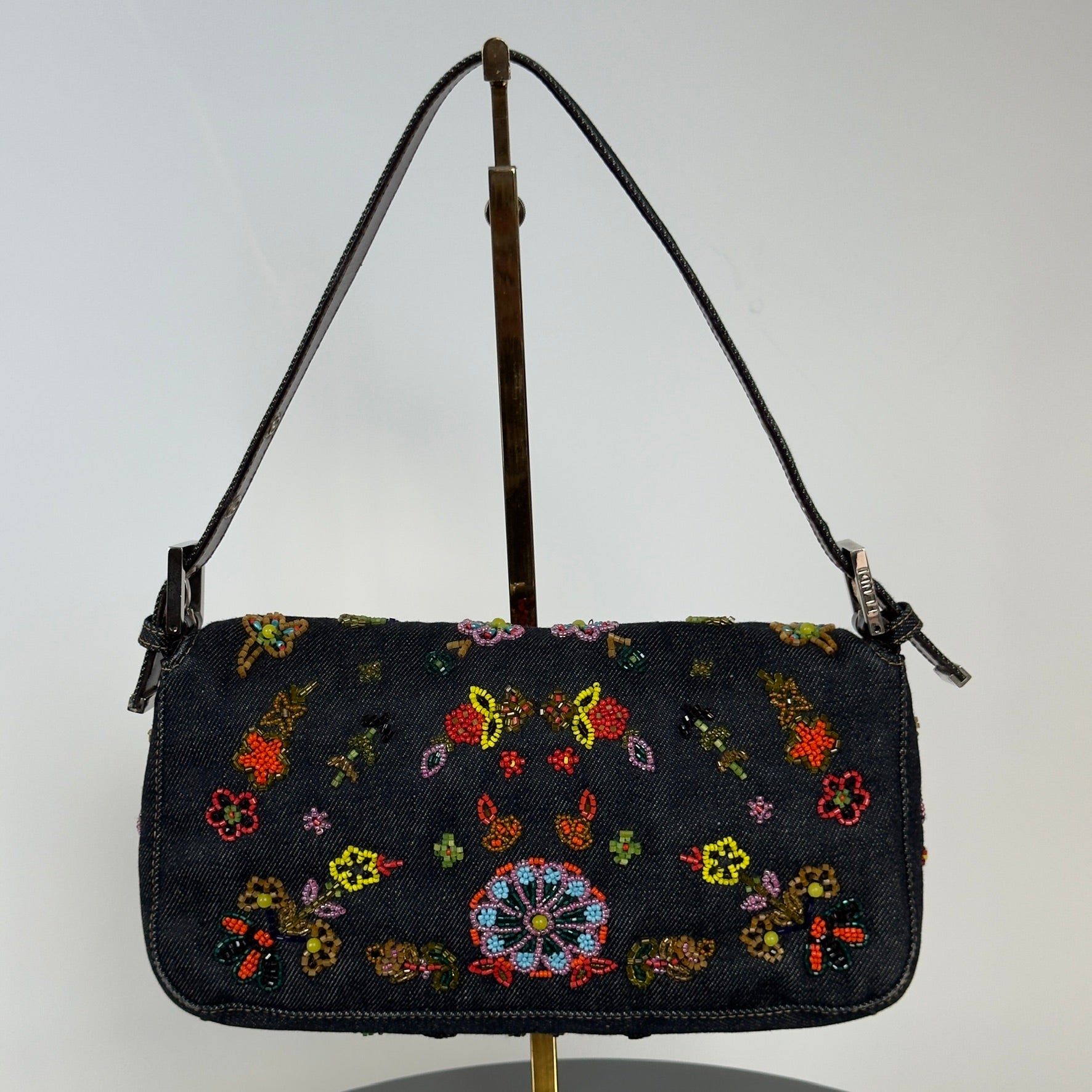 Rare Fendi Denim Beaded Baguette - Queen May