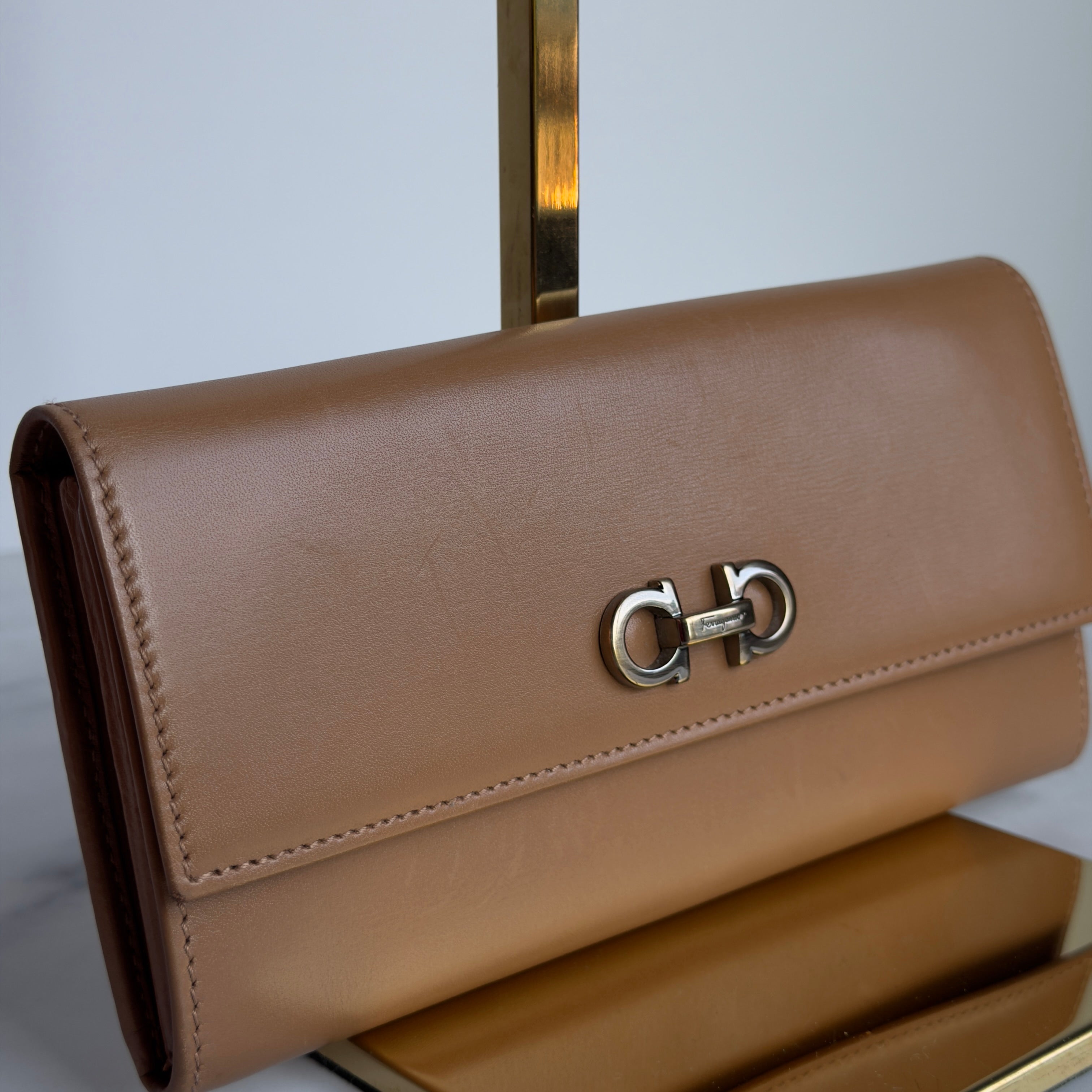 Salvatore Ferragamo Brown Leather Snap Wallet