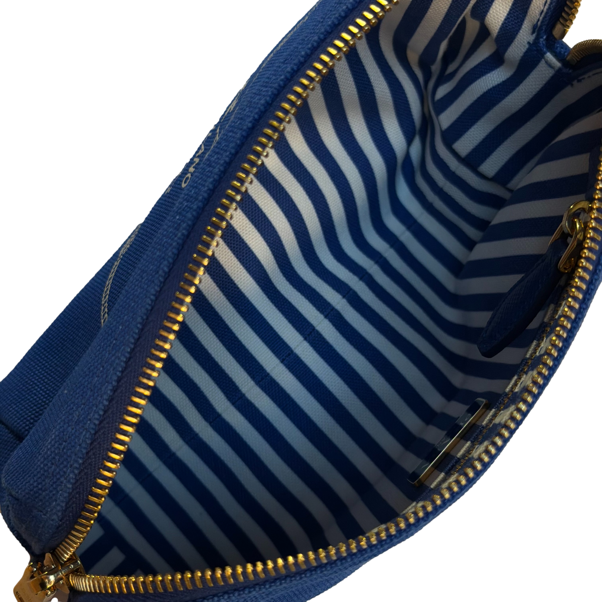 Prada Blue Logo Canvas Cosmetic Pouch