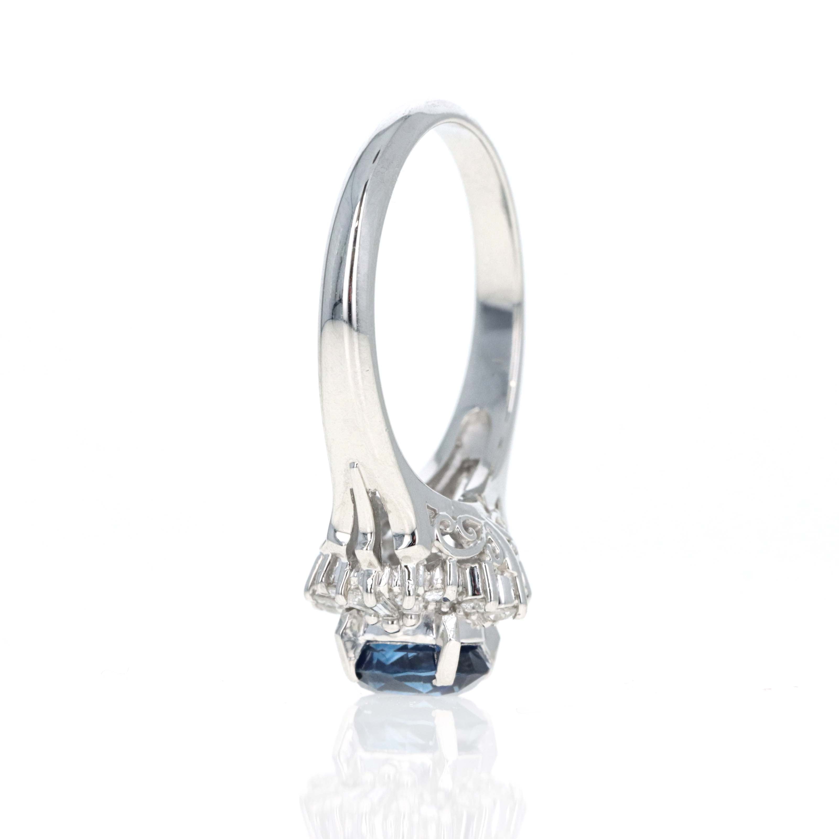 Platinum 1.25 Carat Oval Sapphire Diamond Fan Ring - Queen May