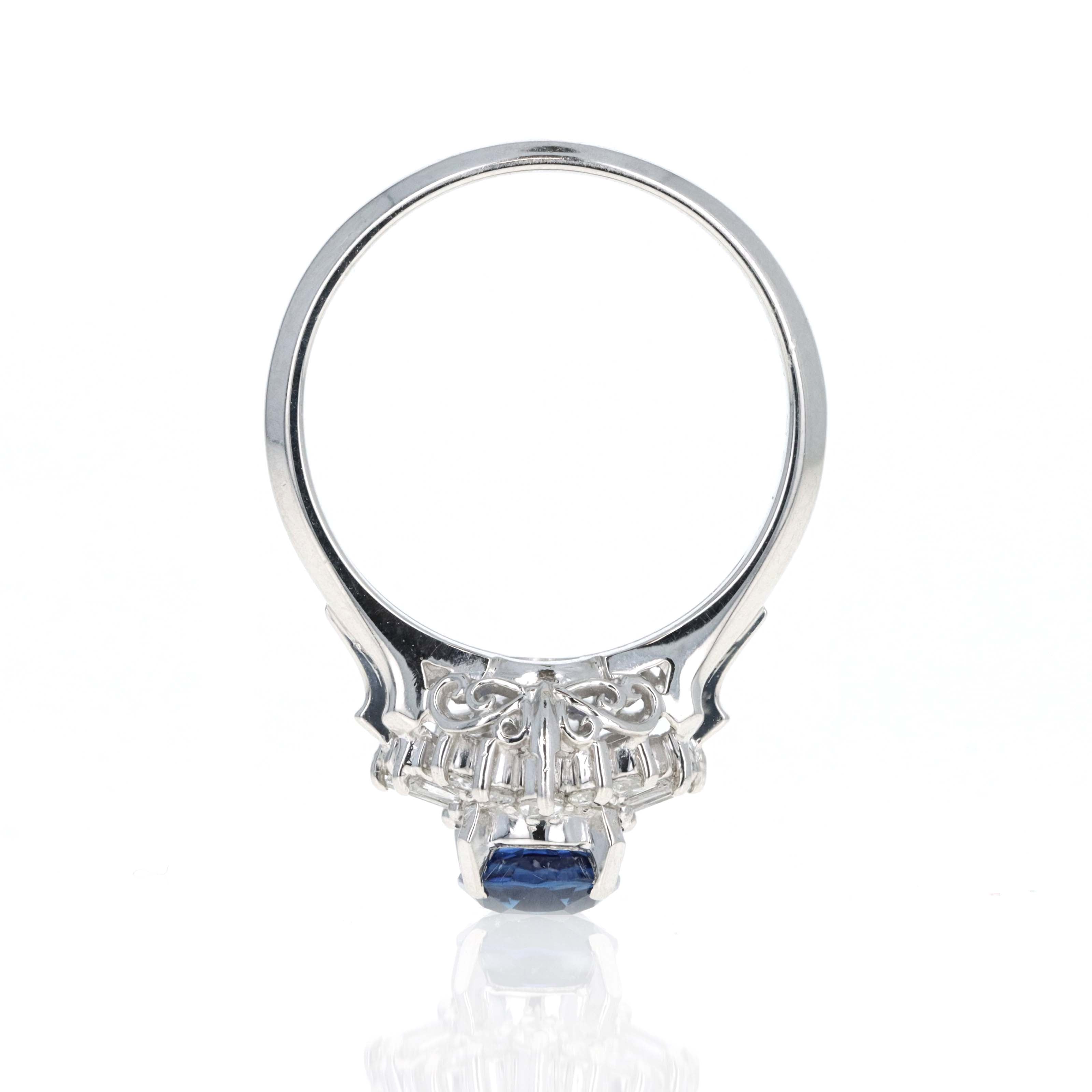 Platinum 1.25 Carat Oval Sapphire Diamond Fan Ring - Queen May
