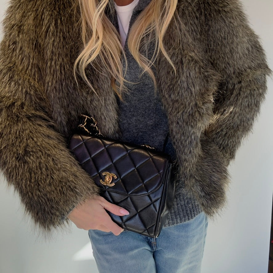 Chanel Black Quilted Lambskin Chain Handle Handbag - Queen May