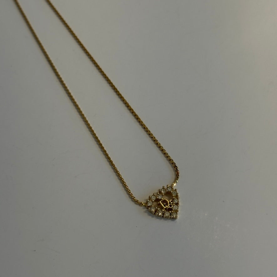 Christian Dior Heart Rhinestone Logo Necklace - Queen May