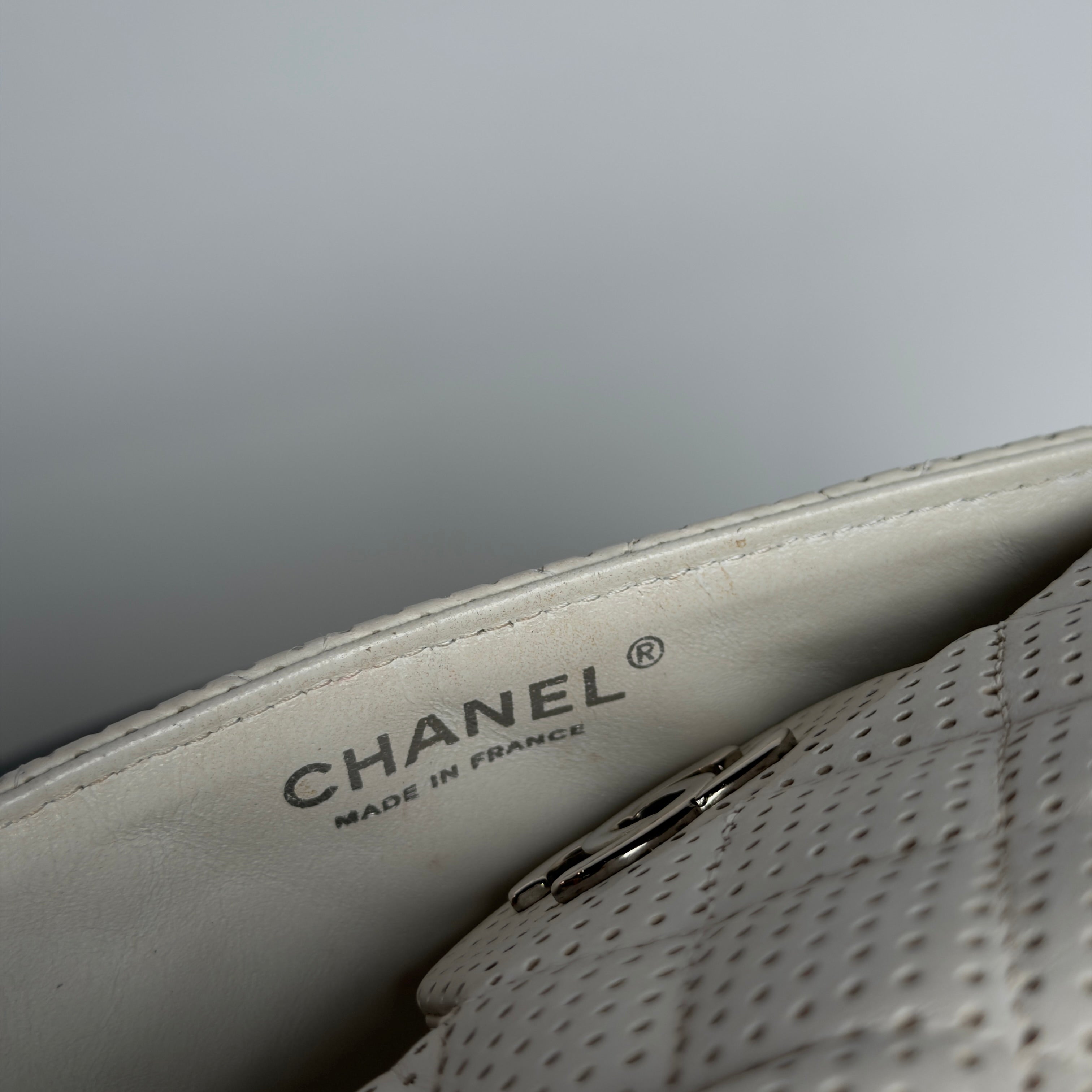 Chanel White Perforated East West Flap Bag