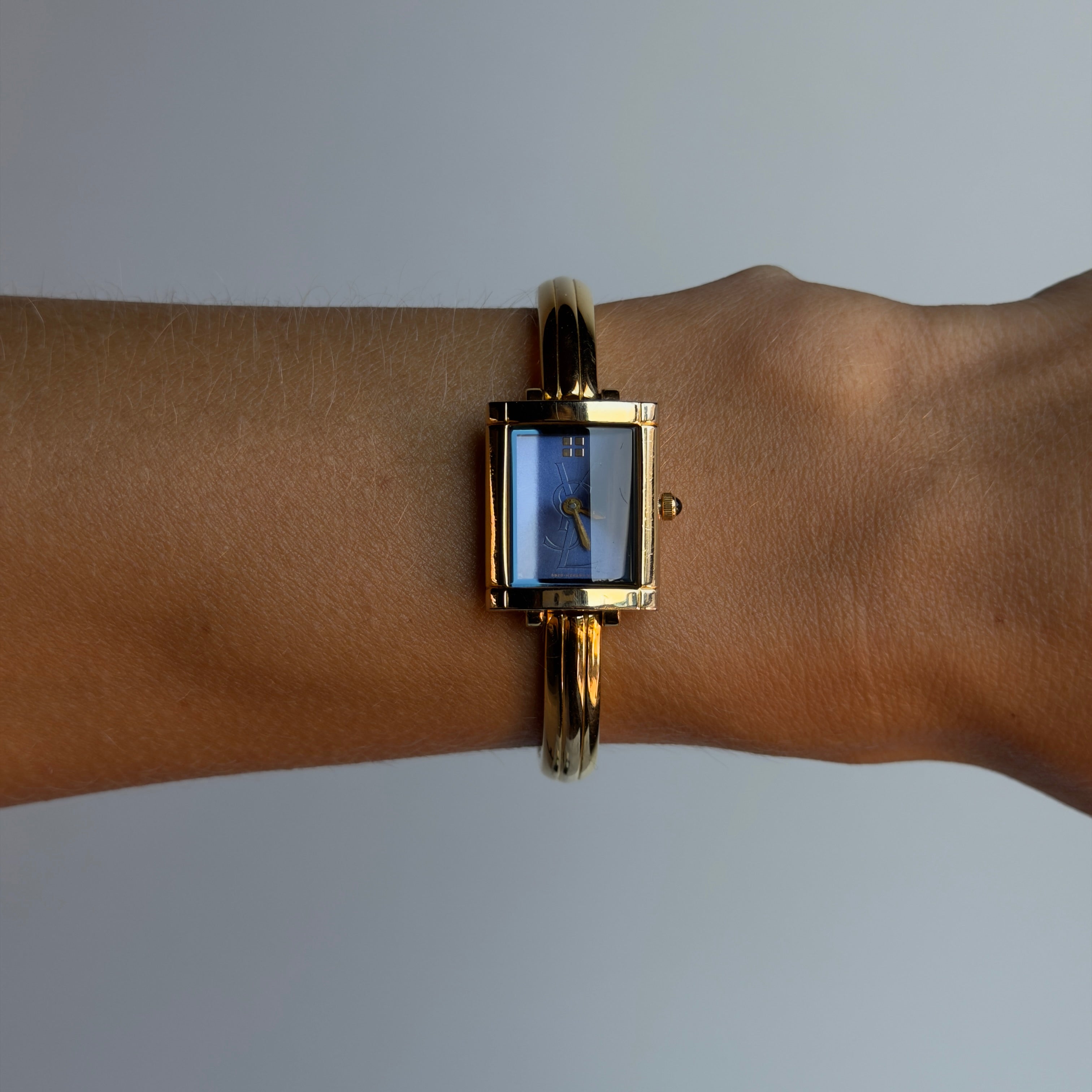 Vintage Yves Saint Laurent Dark Blue Dial Bangle Watch
