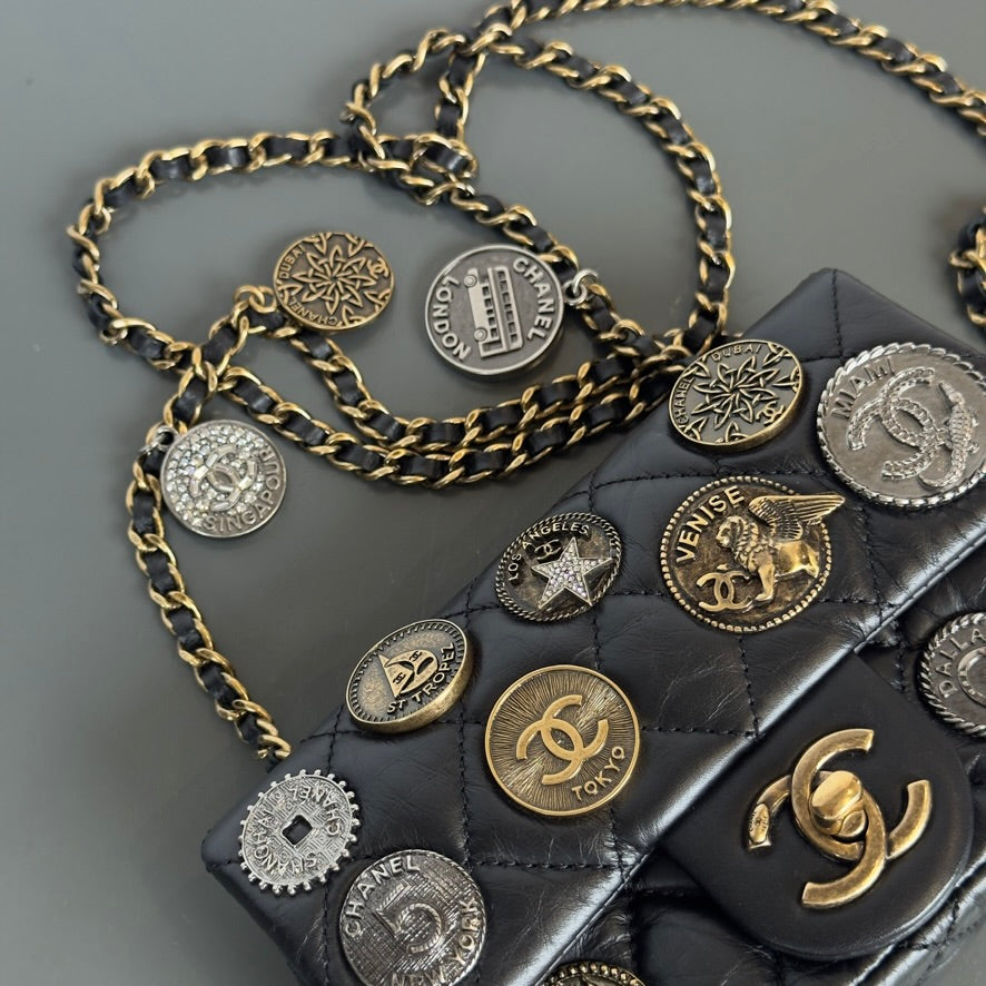 Limited Edition Chanel 2015 Calfskin Paris Dubai Coin Collector Extra Mini Flap Bag - Queen May