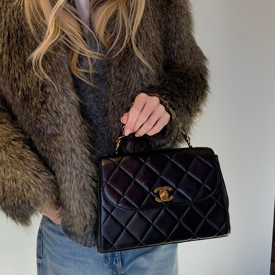 Chanel Black Quilted Lambskin Chain Handle Handbag - Queen May