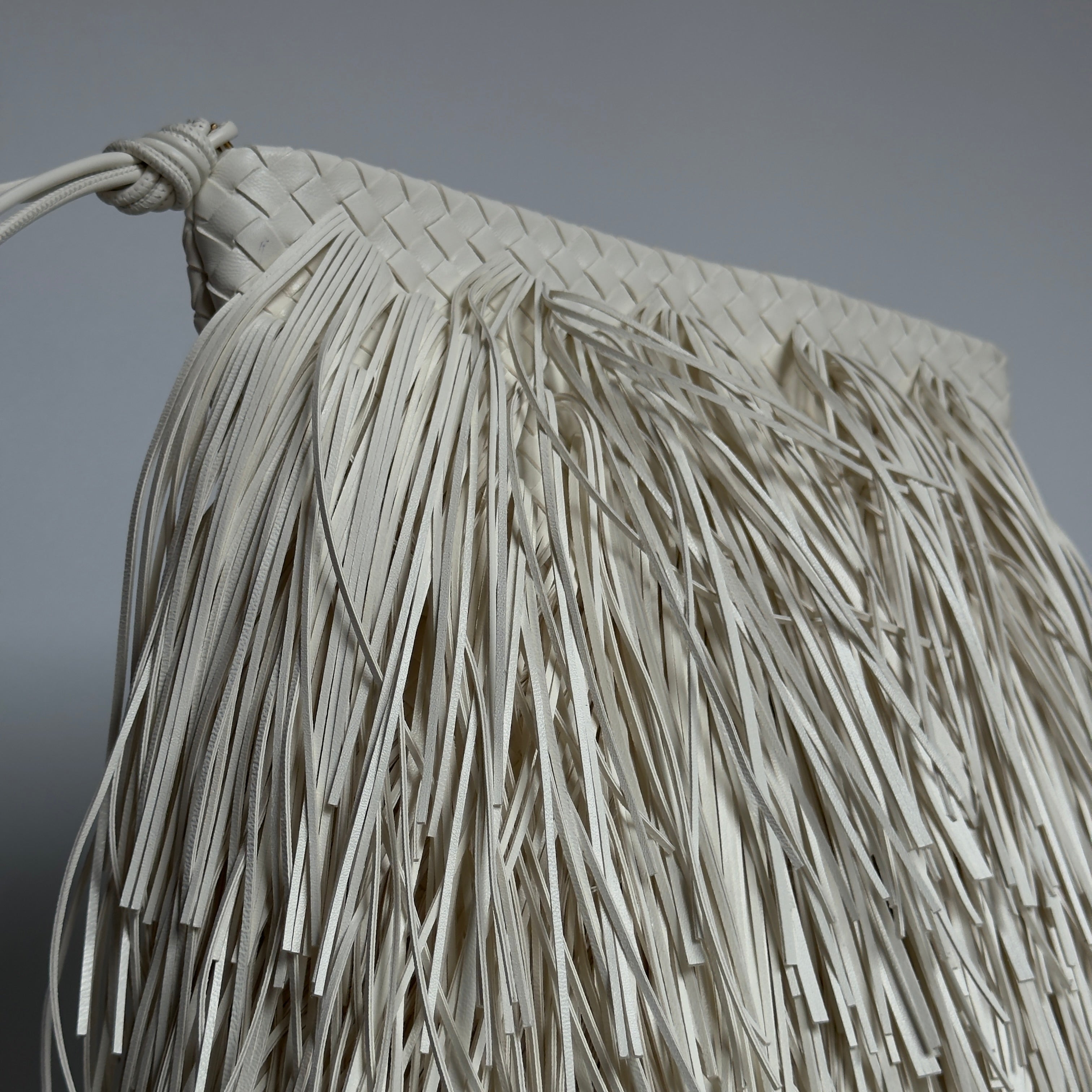 Bottega Veneta Intrecciato Fringe Leather Giornale Pouch In Alabaster