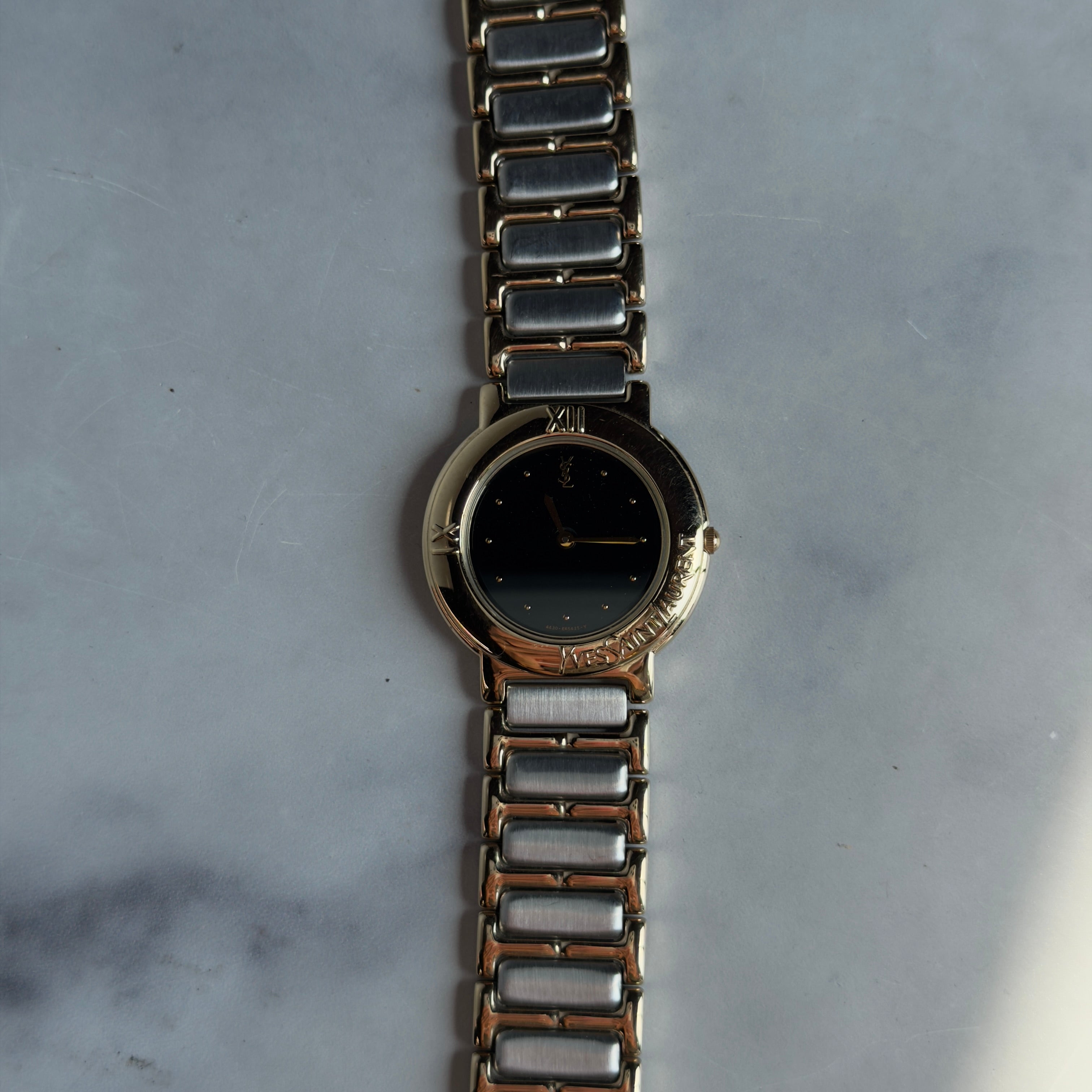 Vintage Yves Saint Laurent Black Dial Two Tone Watch