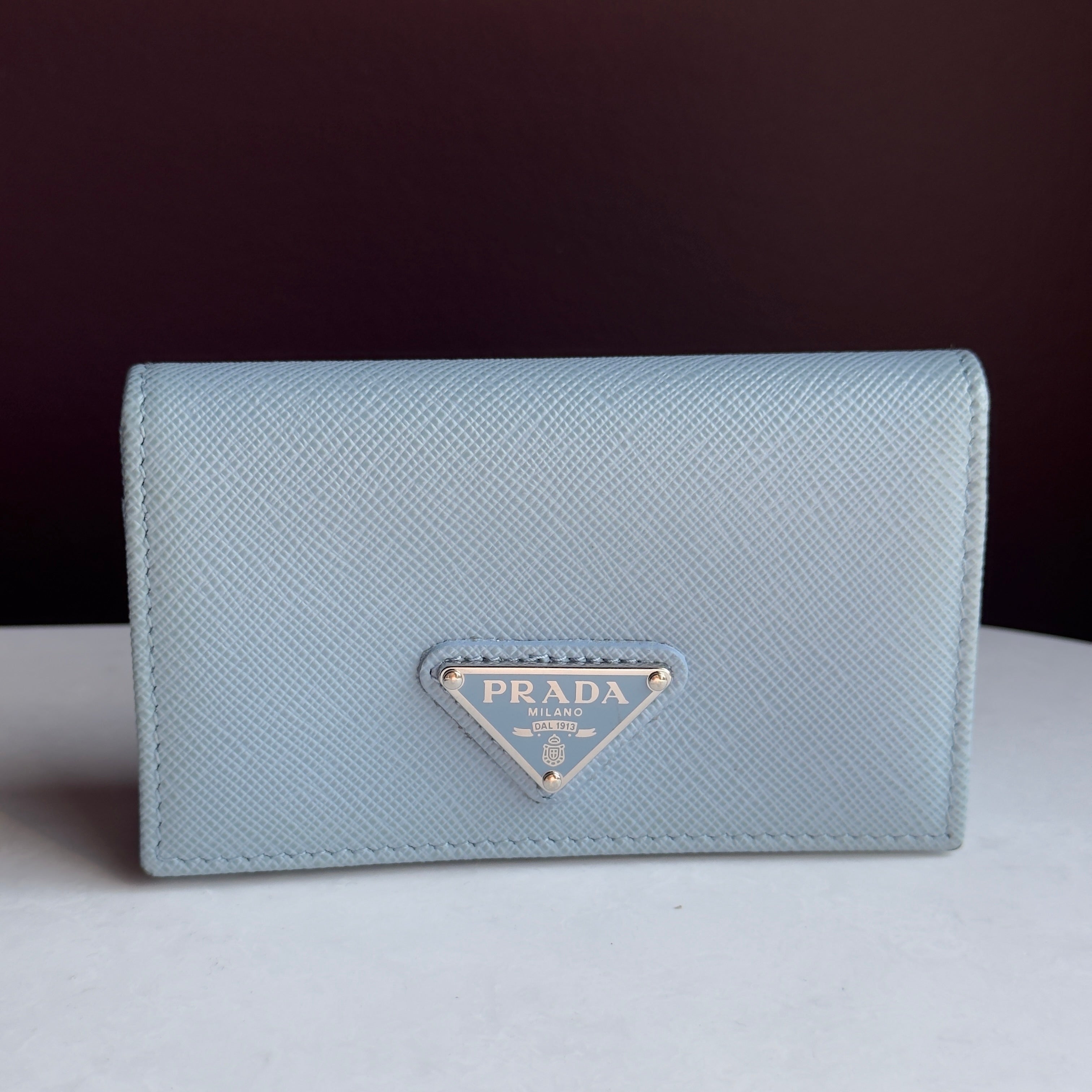 Prada Light Blue Saffiano Leather Card Holder - Queen May