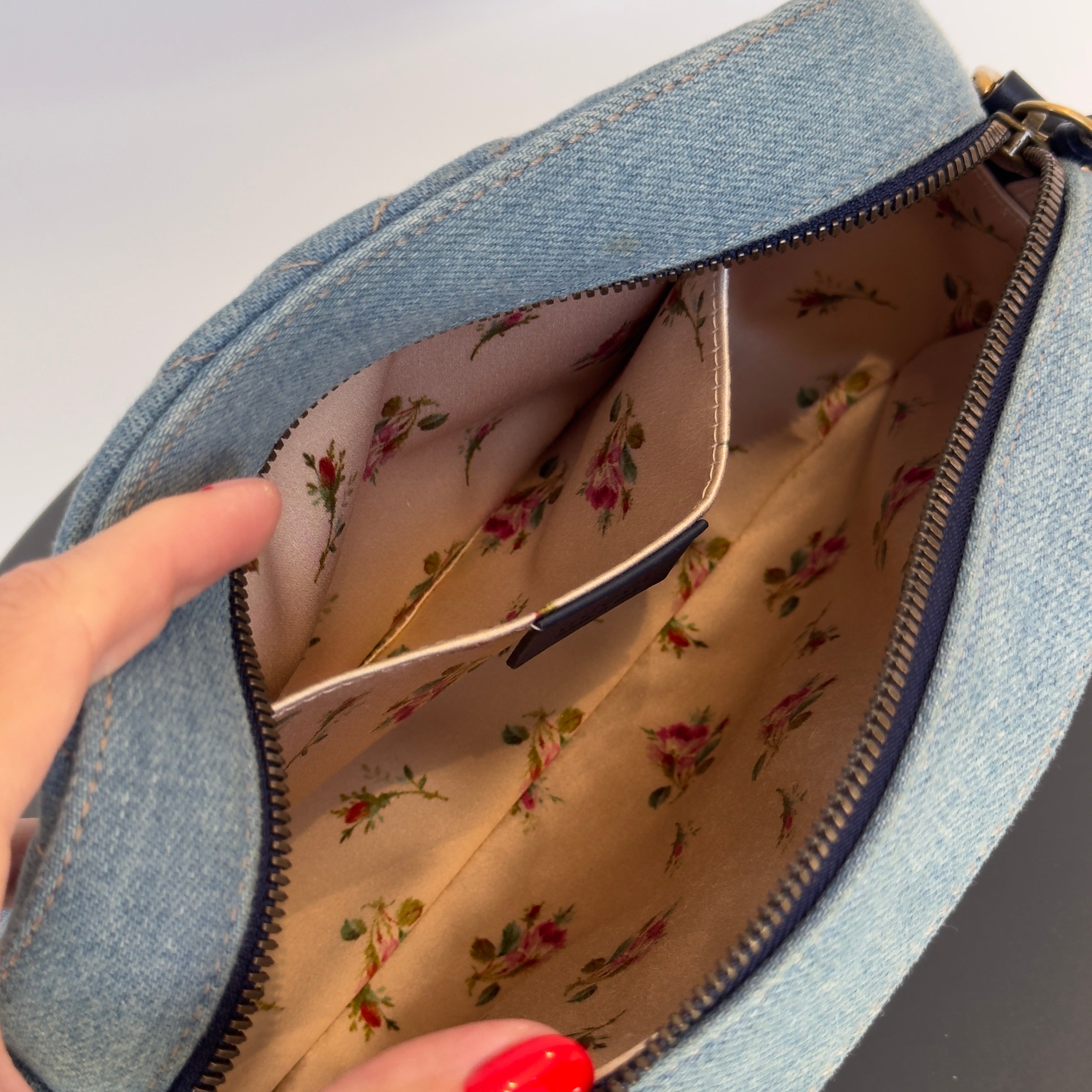 Gucci Marmont Matelasse Denim Pearl Bag