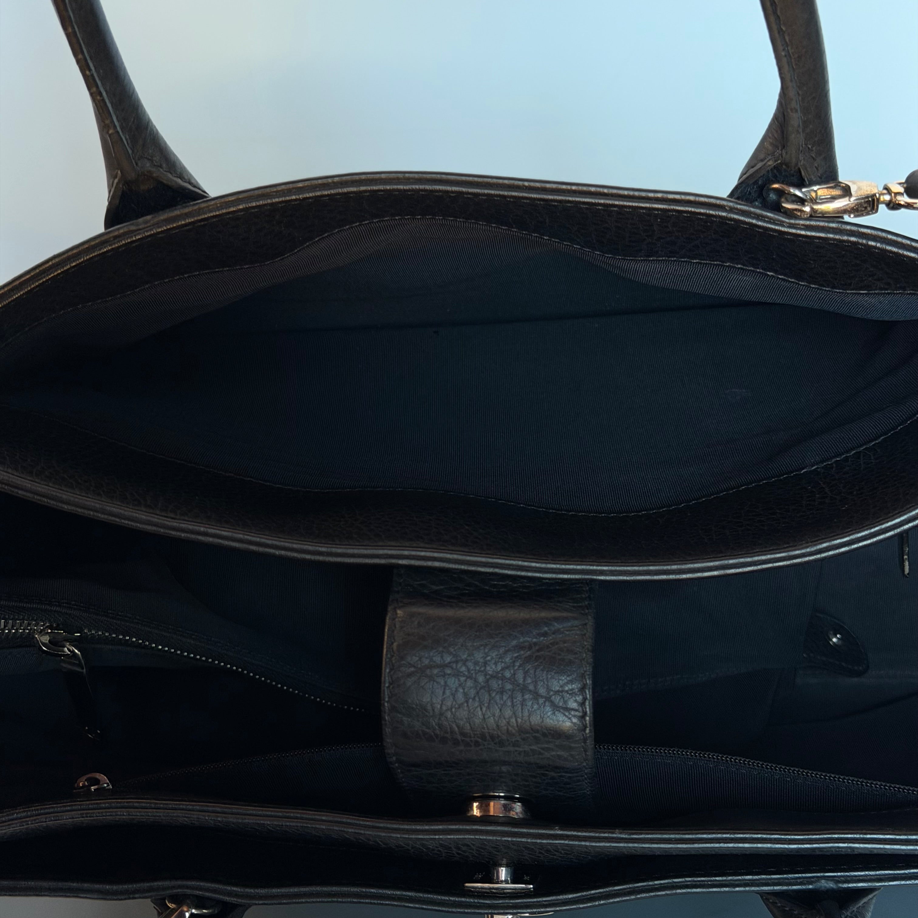 Chanel Large Black Calfskin Cerf Executive Shopper Tote Silver Hardware With Strap