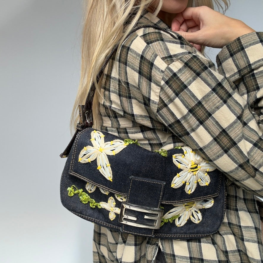 Fendi Denim Floral Baguette - Queen May