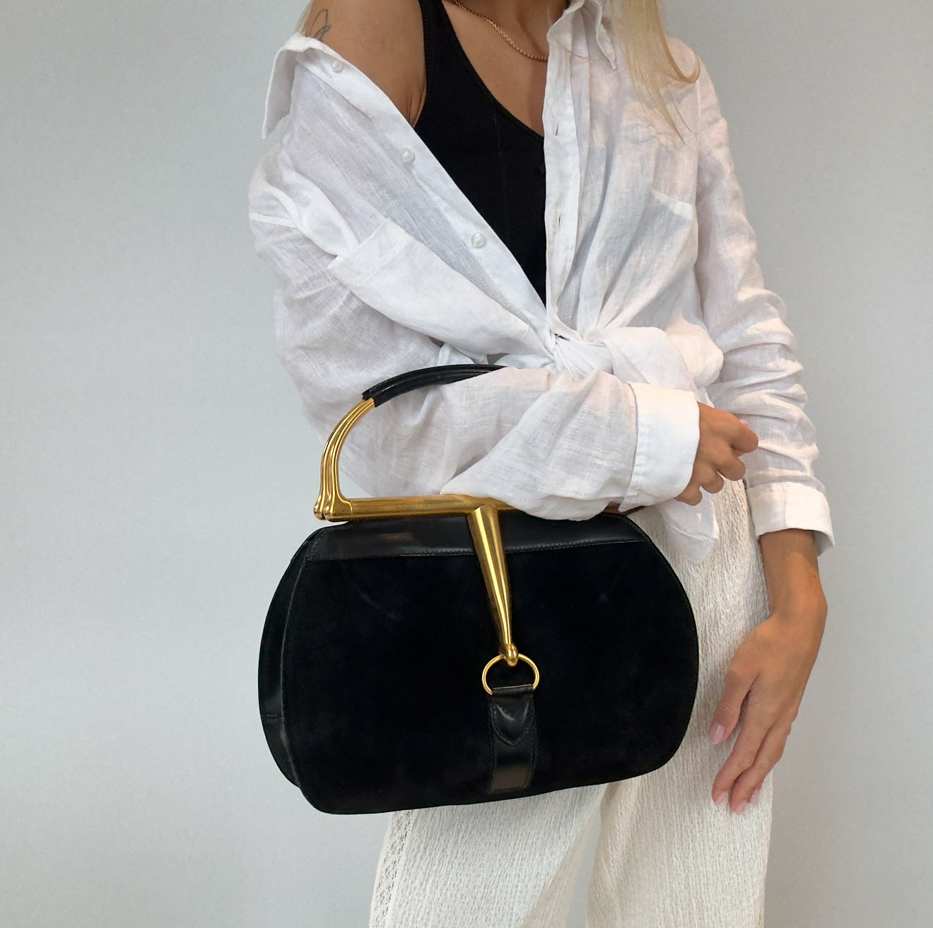 Ultra Rare Vintage Gucci Snafflebit Bag Black Suede - Queen May