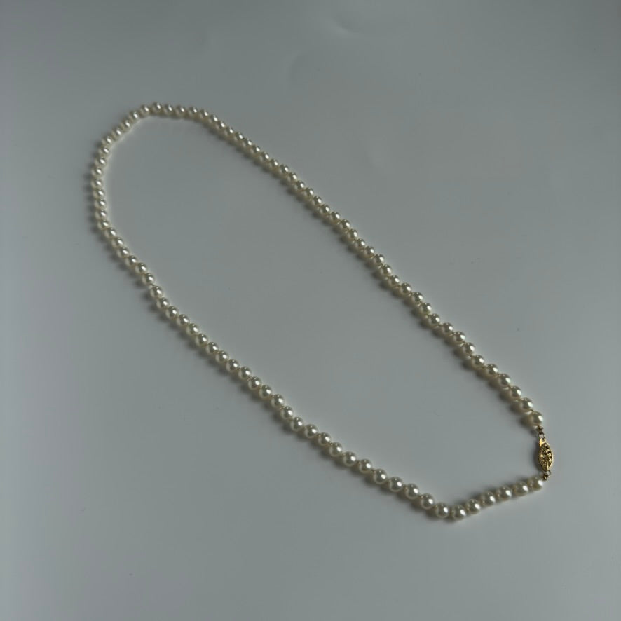 Vintage 14K Yellow Gold 6mm Cultured Pearl Necklace - Queen May