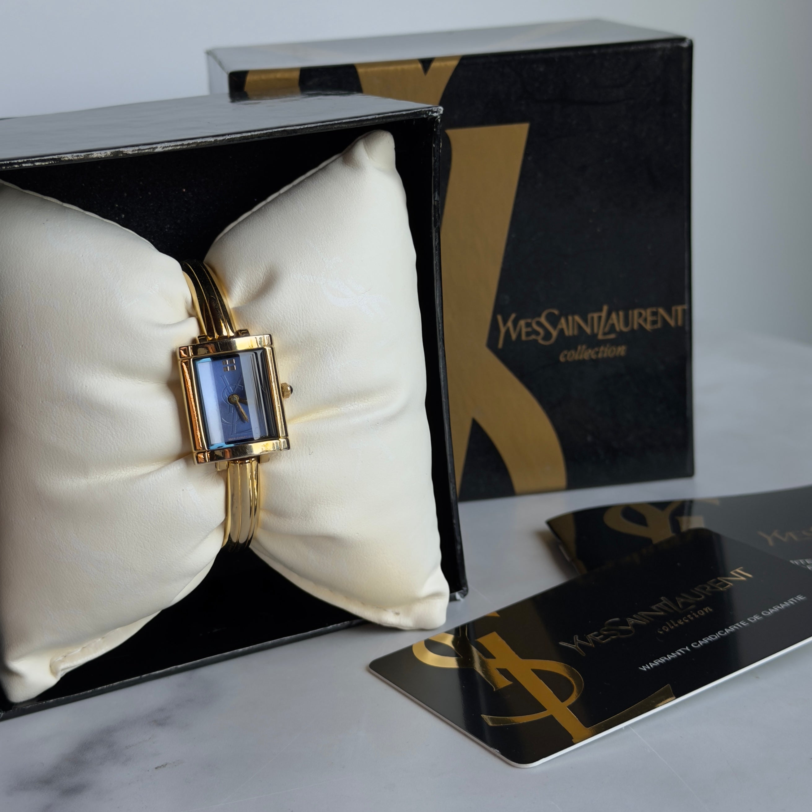 Vintage Yves Saint Laurent Dark Blue Dial Bangle Watch
