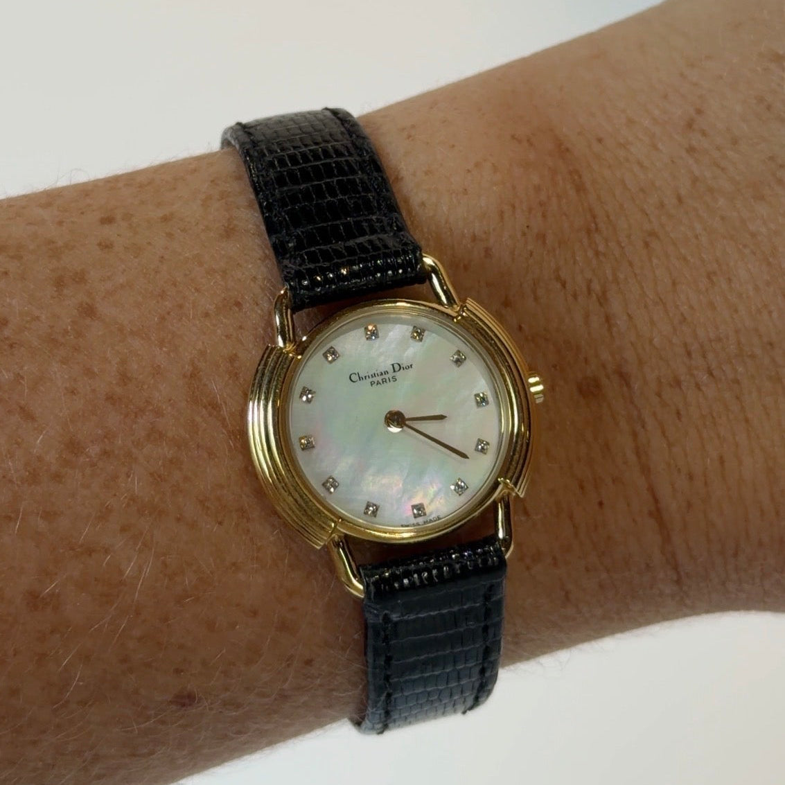 Rare Vintage Christian Dior Seashell Dial Gold Plated Watch with Leather Strap - Queen May