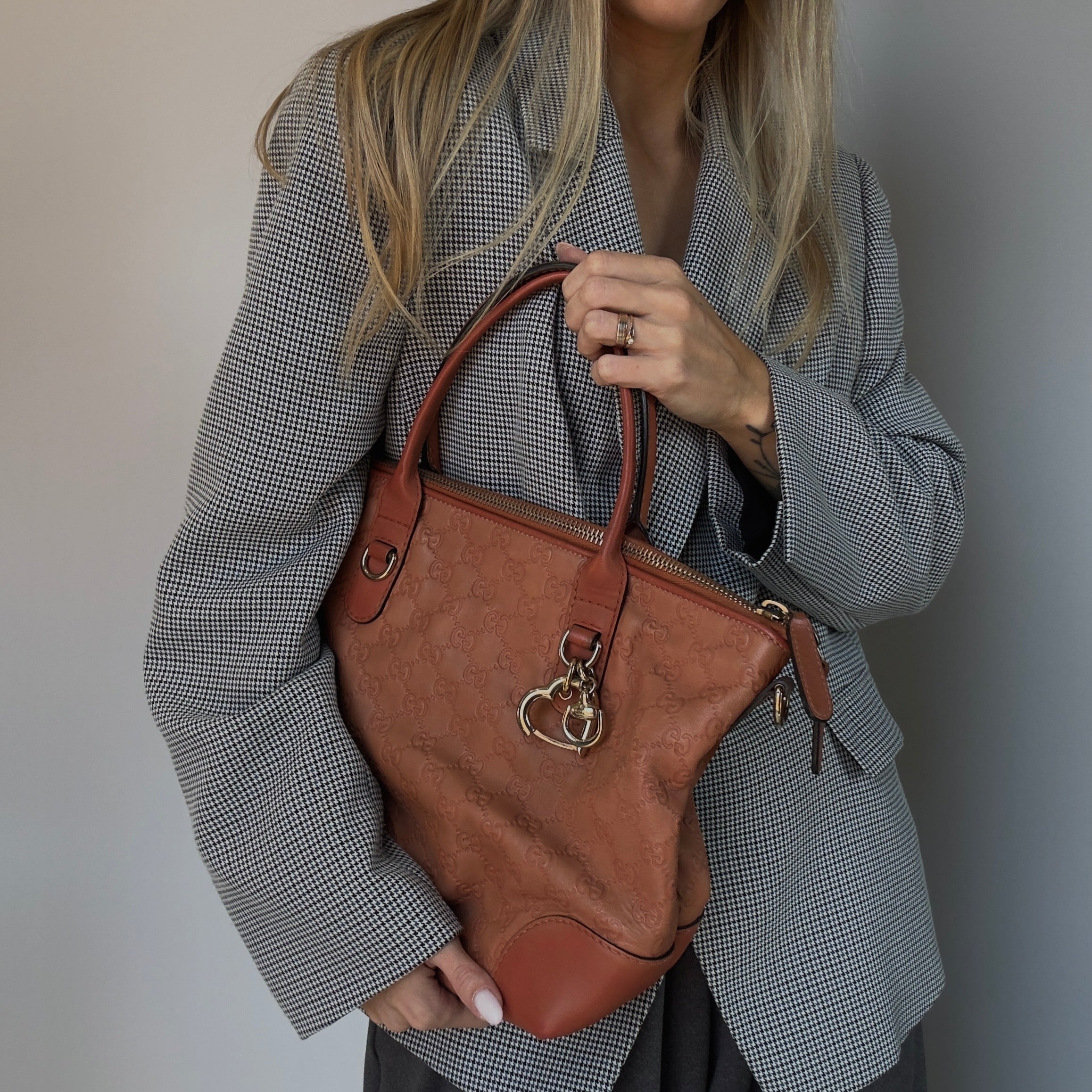 Gucci Leather Heart Bit GG Peach Tote - Queen May
