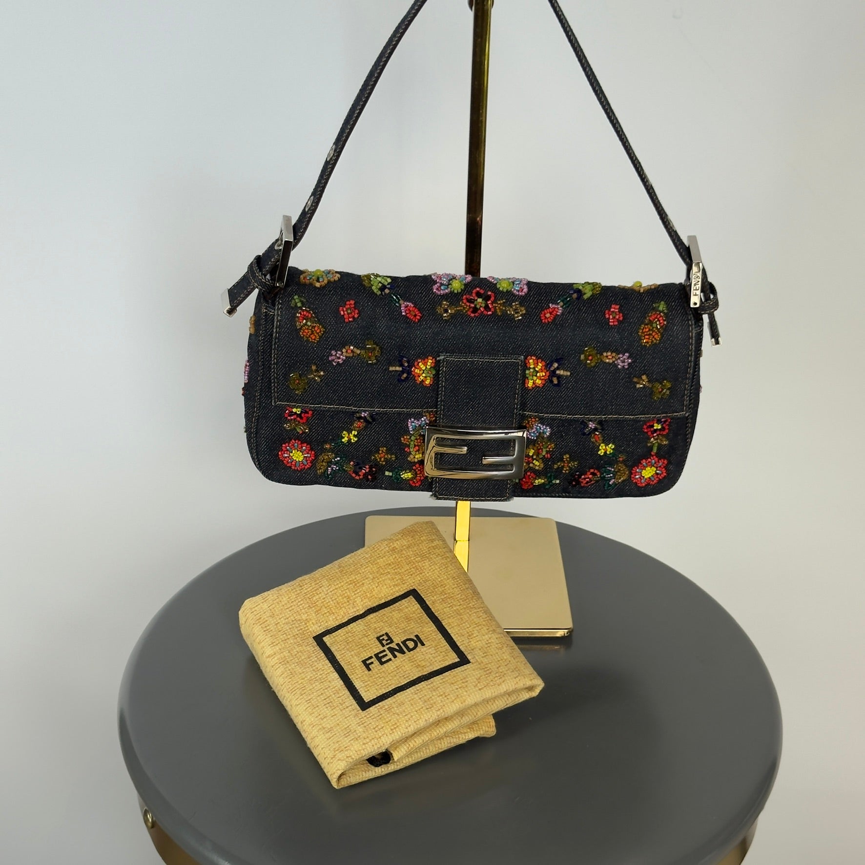 Rare Fendi Denim Beaded Baguette - Queen May