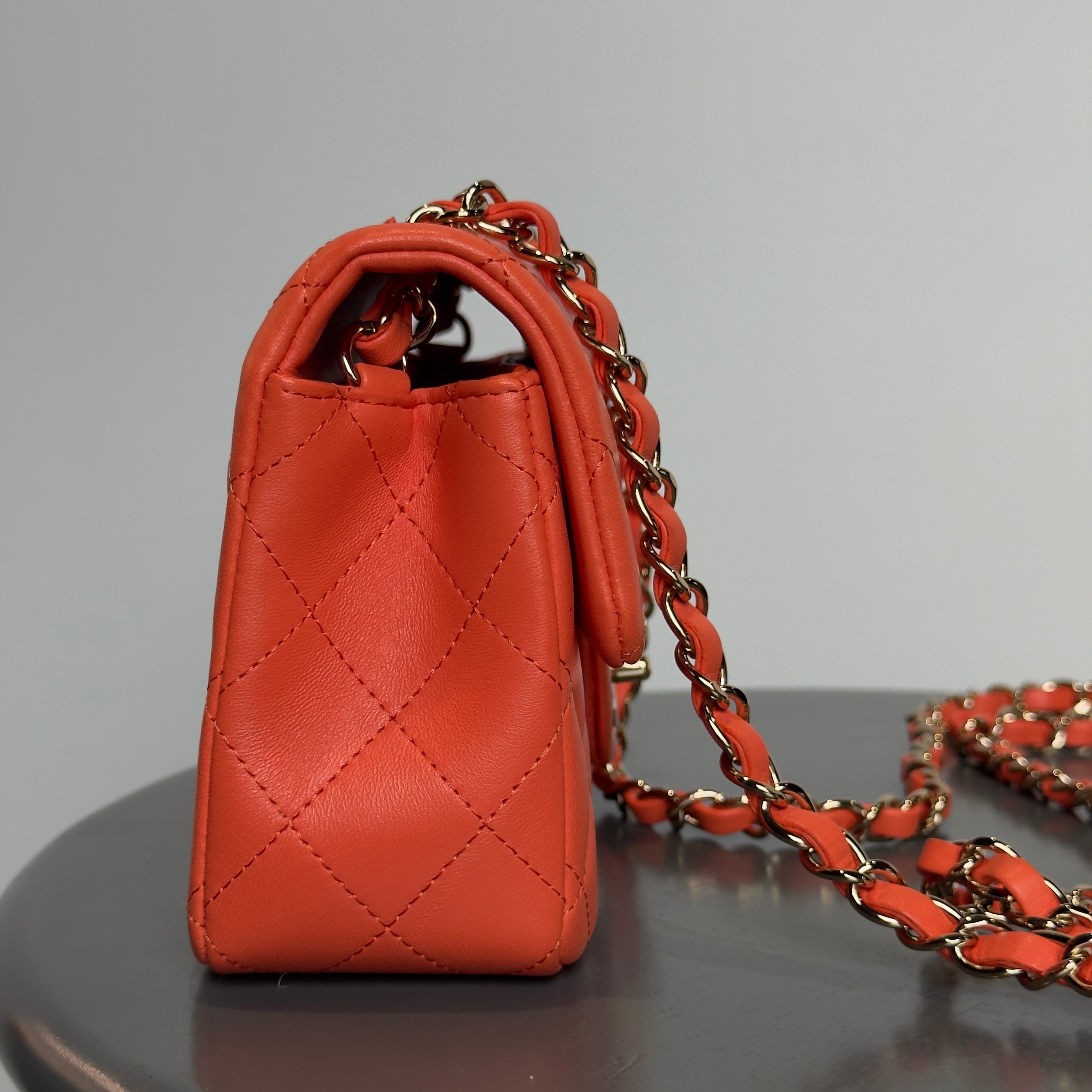 Chanel Quilted Mini Rectangular Flap Bag Lambskin Orange
