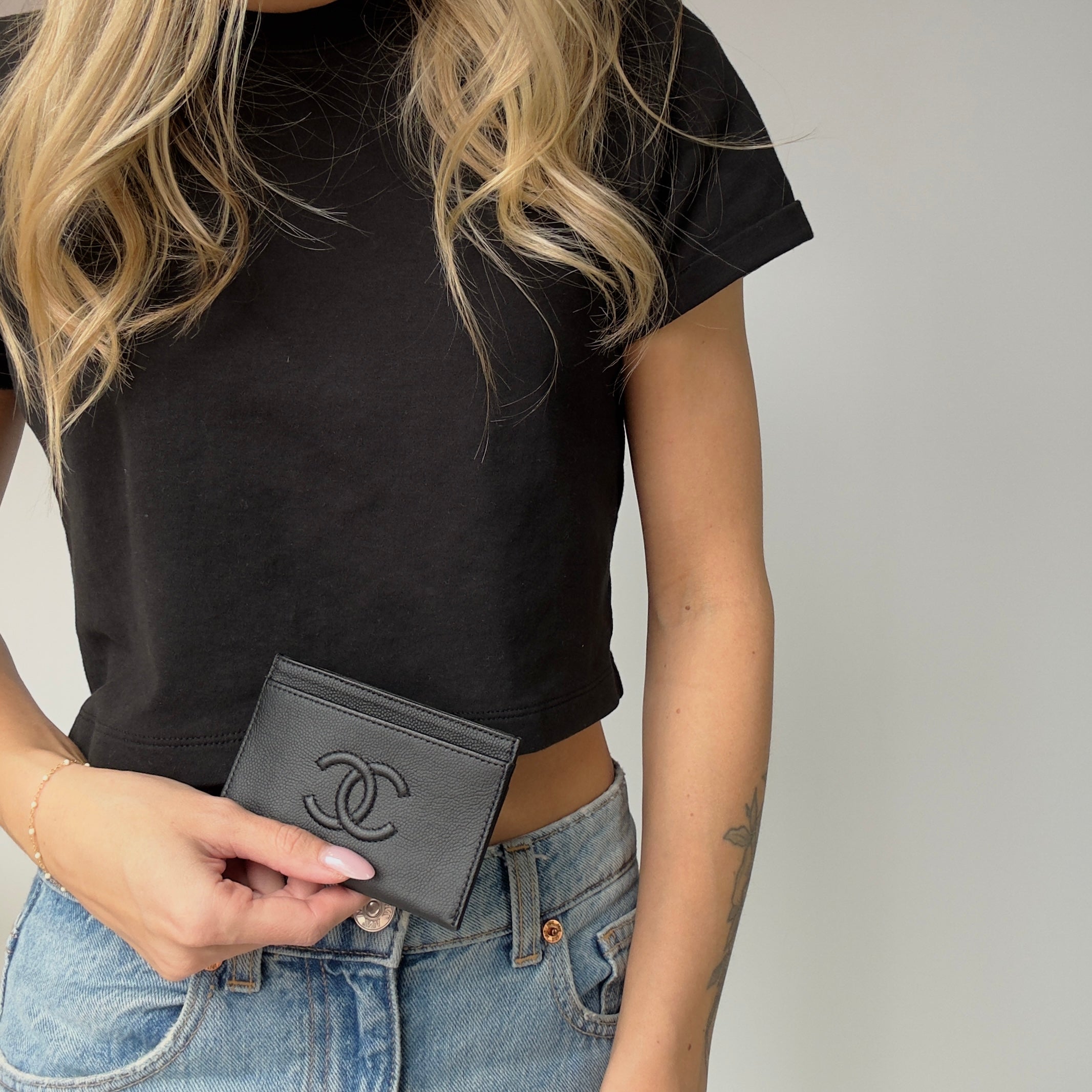 Chanel CC Black Caviar Leather Card Holder - Queen May