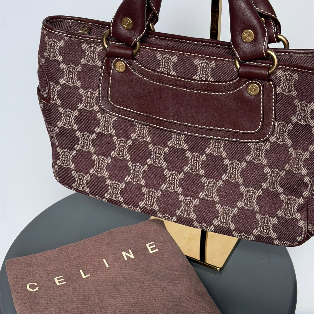 Celine Boogie Bag Triomphe Burgundy Denim - Queen May