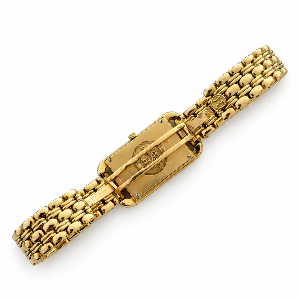 Hermes 18K Yellow Gold Cape Cod Nantucket Watch Reference NA1.285 White Mother Of Pearl Dial