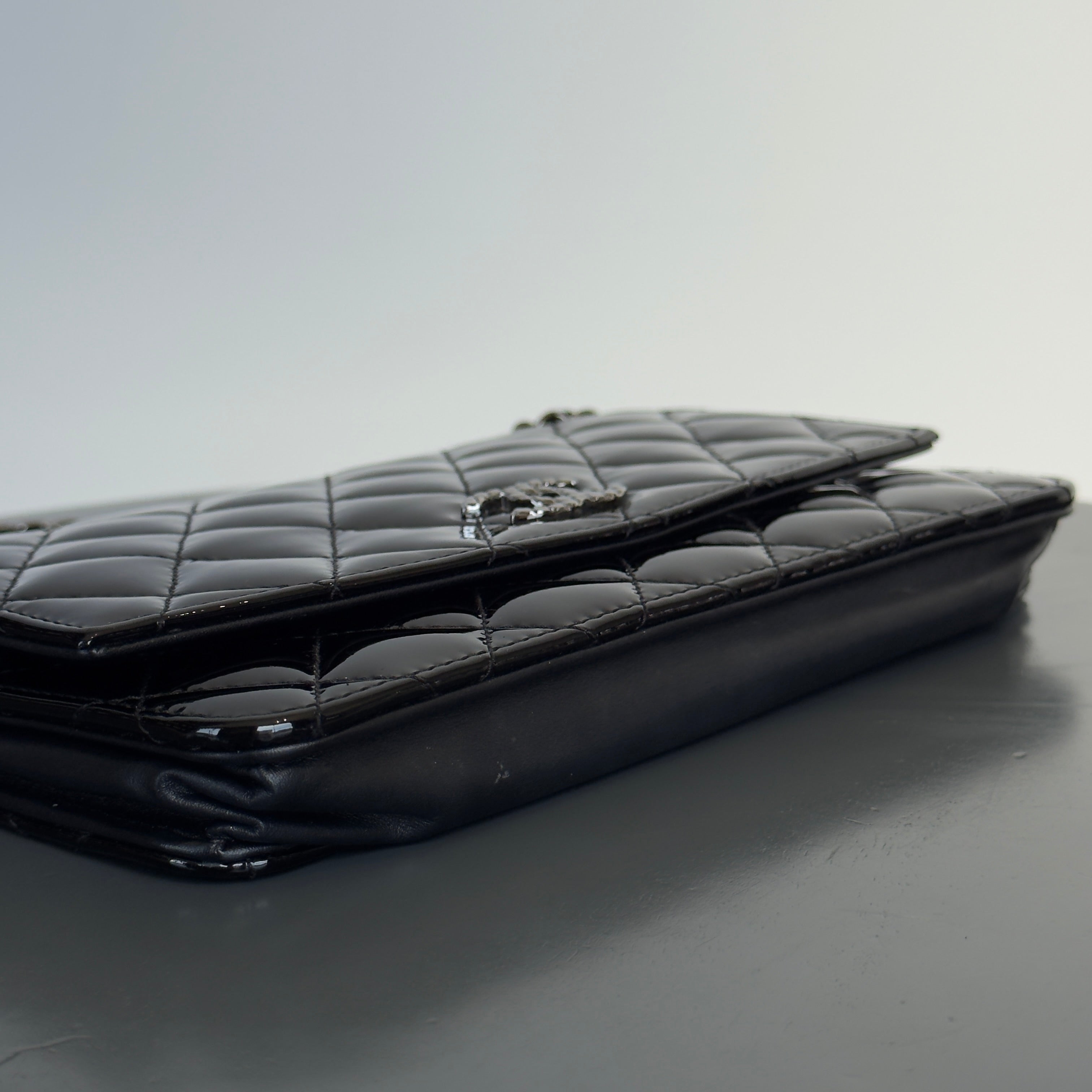 Chanel Black Patent Leather Wallet On Chain - Queen May