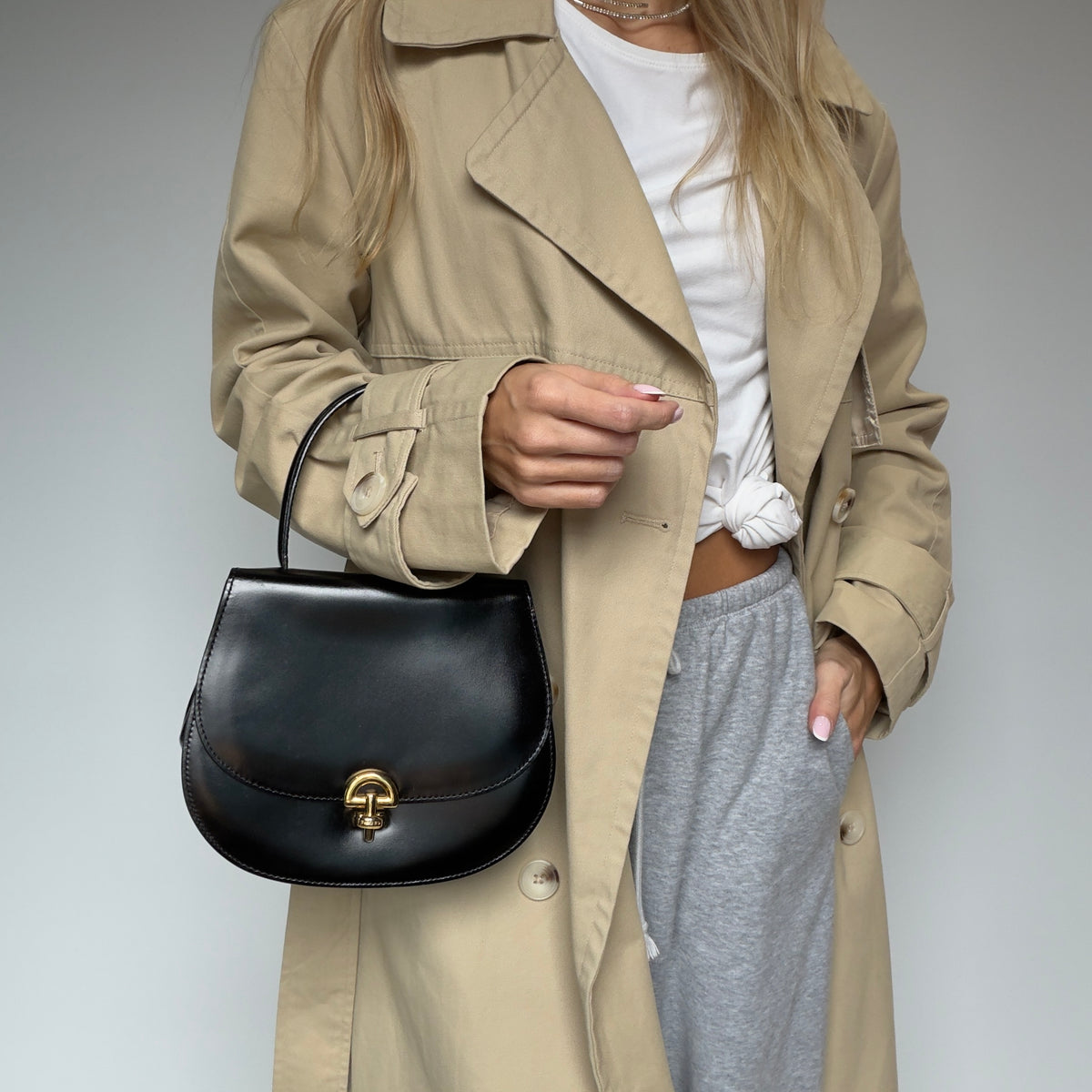 Vintage Celine Black Leather Top Handle Bag