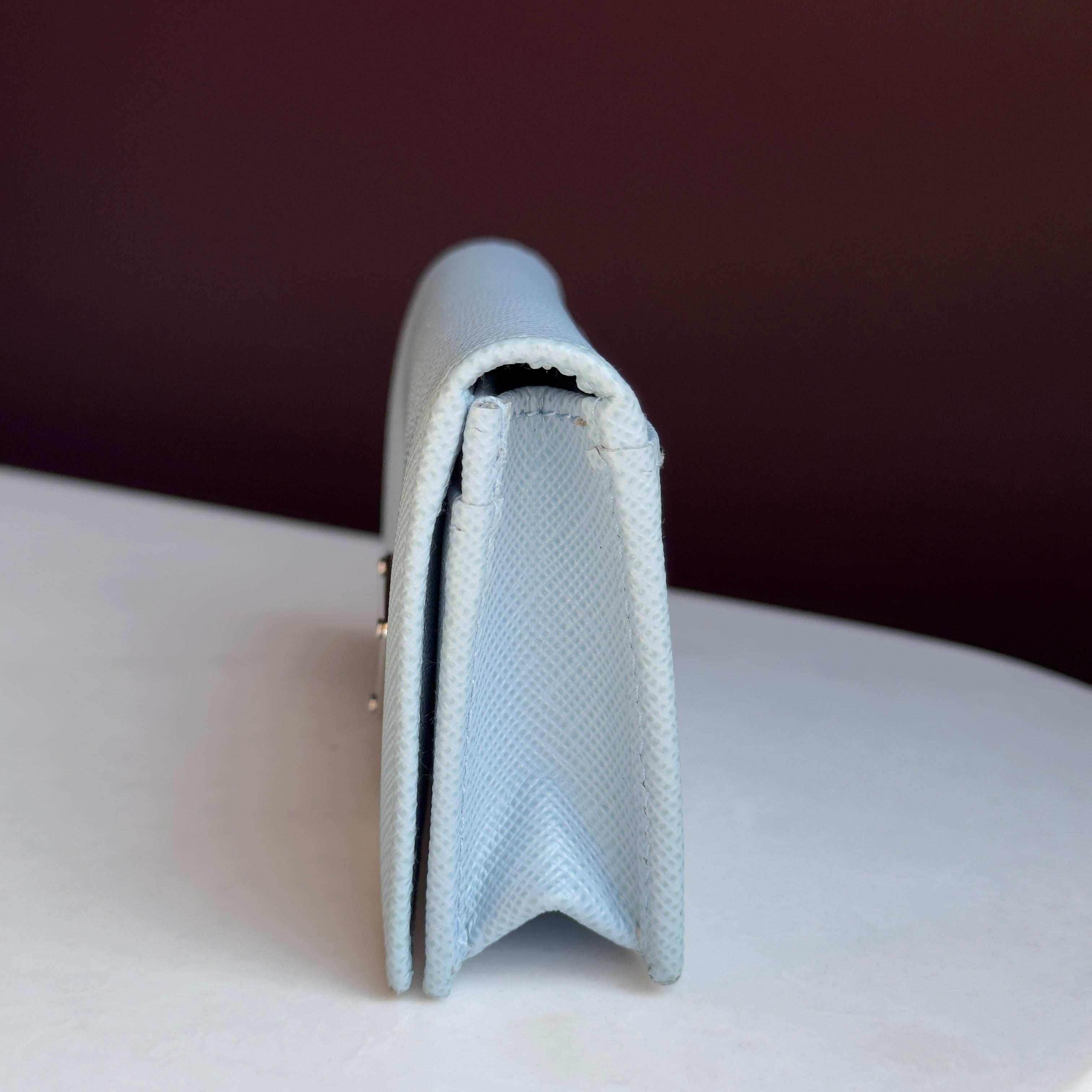Prada Light Blue Saffiano Leather Card Holder - Queen May